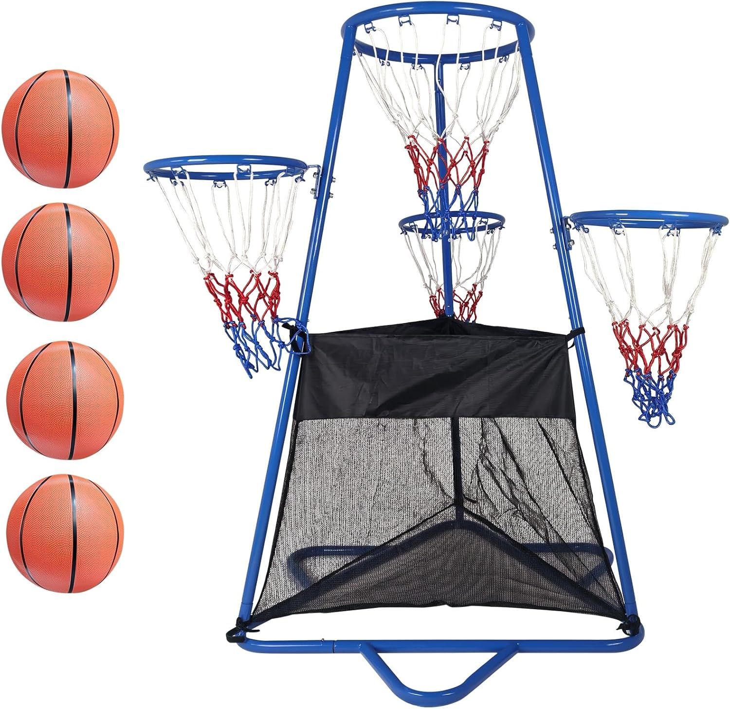 4 Hoop Portable Basketball Set for Kids 3-8 – Indoor & Outdoor Basketball Goals with 4 Balls & Air Pump – Toddler Preschool Sports Playset for Backyard, Playground & Home