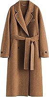Peaceglad Women's Double Breasted Pea Coat - Long Belted Trench Coat Wool Blend for Fall Winter