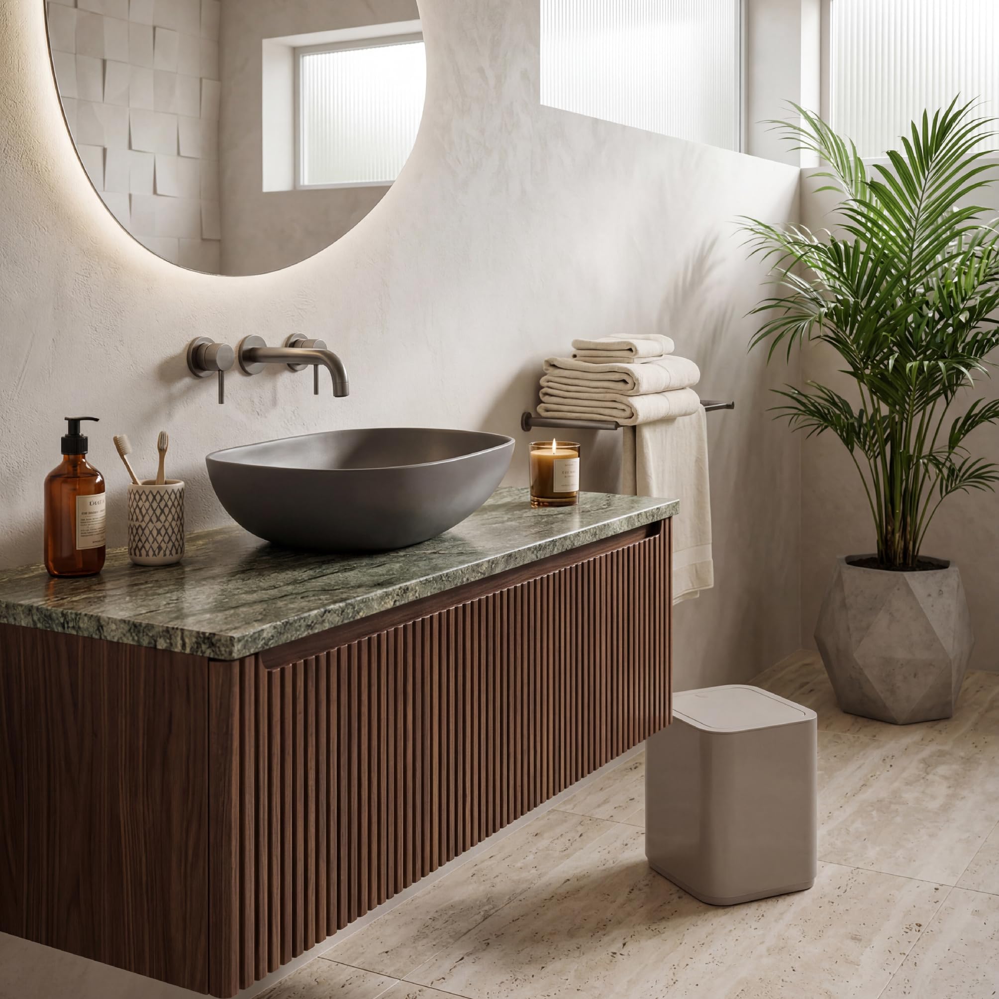 Gedy Seventy Papelera Basura baño, Cuadrada, 8L, con Tapa, Resinas termoplásticas, Beige, 20 x 20 x 24,6 cm