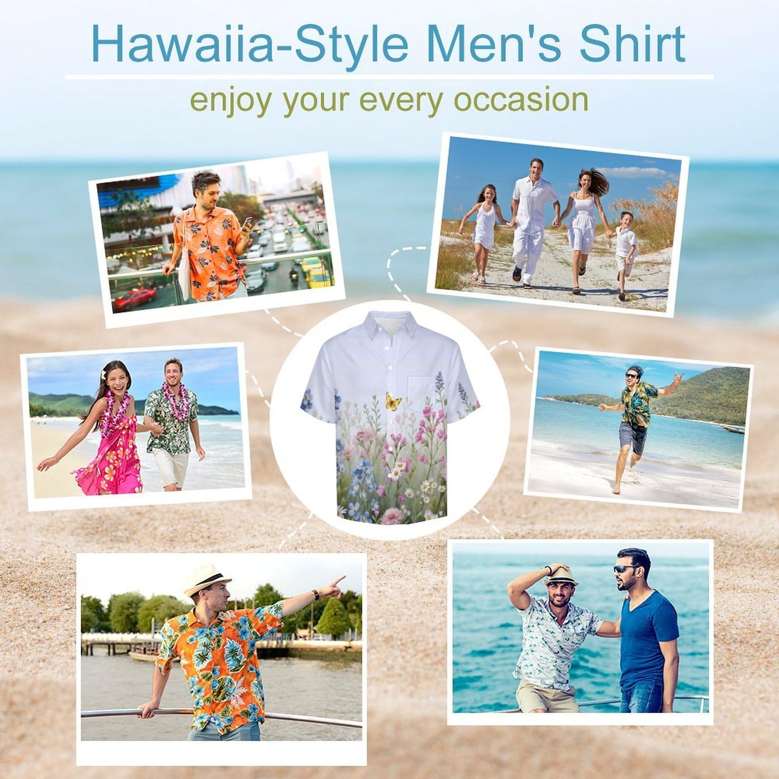 Camicie a Maniche Corte da Uomo - Camicie da Spiaggia con Stampa Fiori Selvatici Farfalle Fiori Ad Acquerello, Funky Estiva Cool Camicia Hawaiana Monopetto Camicia S-5XL
