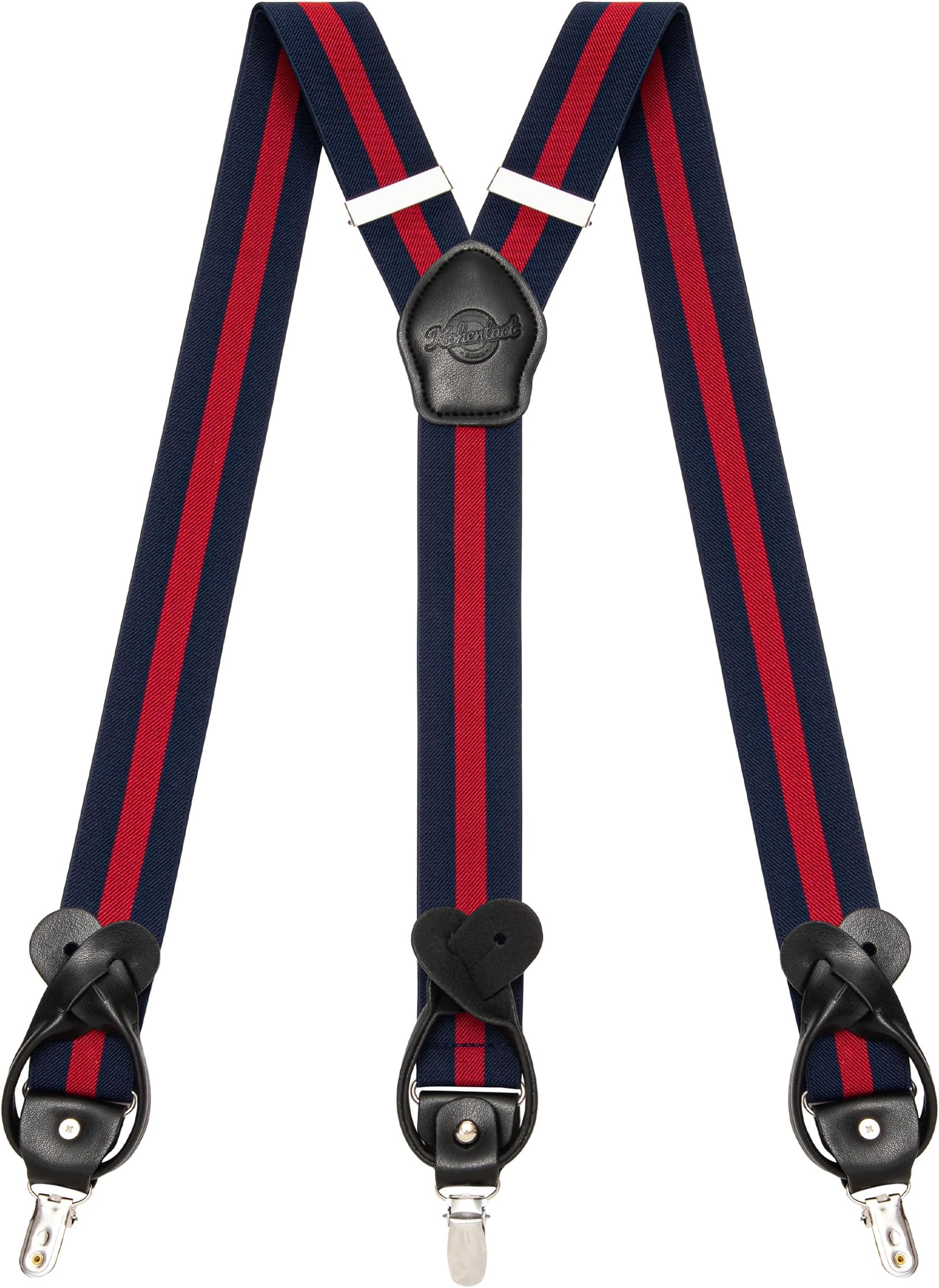 Men's Braces with Clip and Button Fastening, Includes 6 Buttons, 3.5 cm Width Y Shape for Heights up to 200 cm, Stainless Steel, Extra Large Elasticity Range