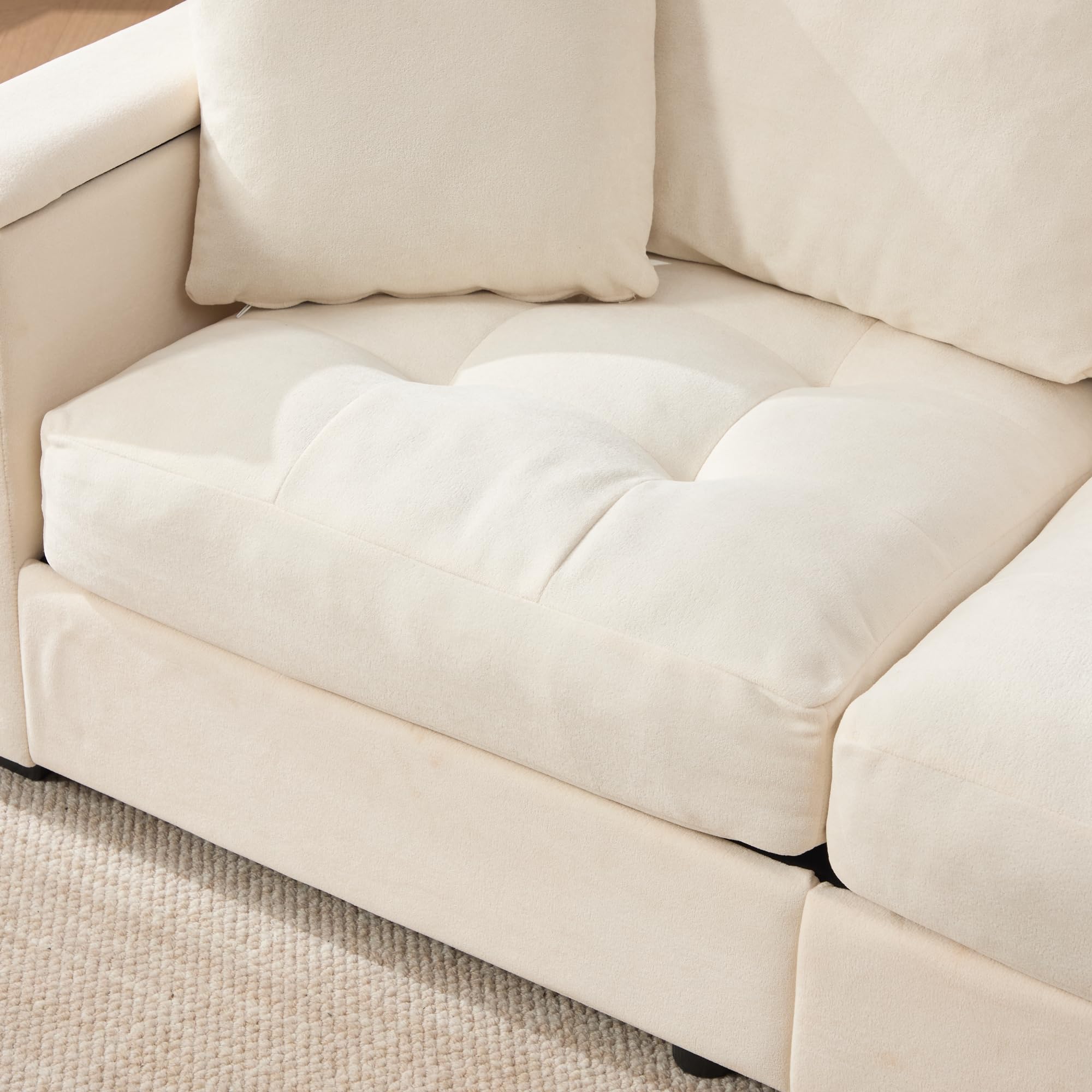 Modernes Zweisitzer-Sofa mit Stauraum in den Armlehnen, aus weichem Chenille-Stoff, inklusive 2 bequemen Kissen, mit hochdichter Schaumstoffpolsterung für höchsten Sitzkomfort (Beige)