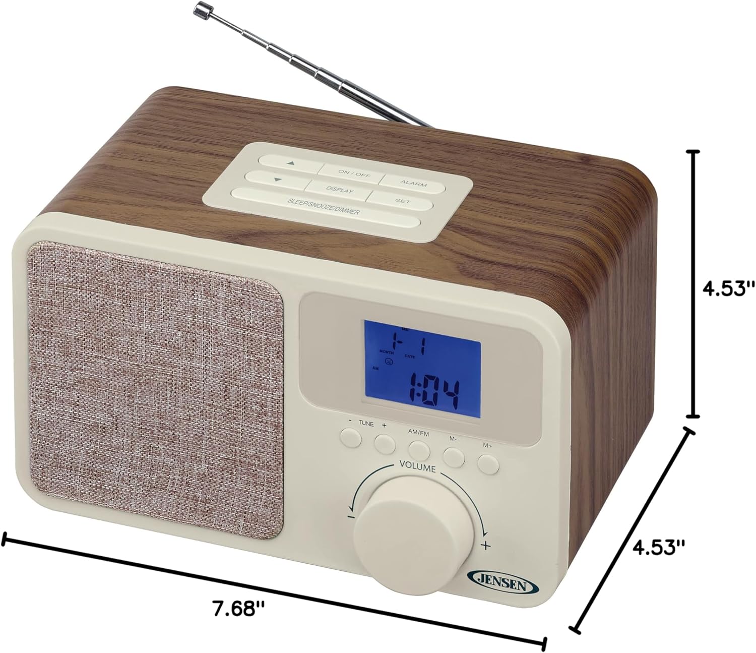 Jensen JCR-315 with dimensions labeled