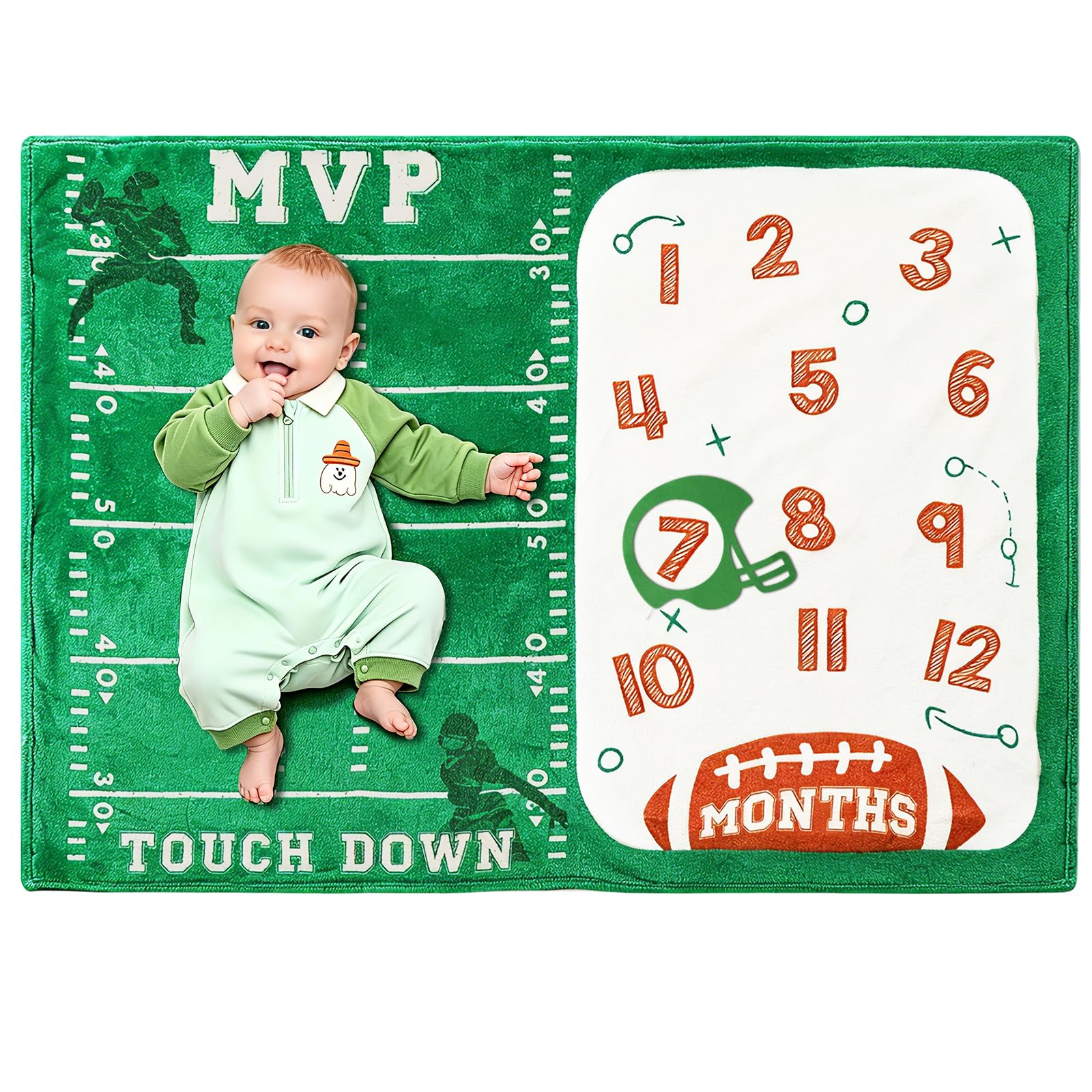 Manta mensual de fútbol para bebé, manta de mes deportivo, tabla de crecimiento, ideas de regalo para niños pequeños, recién nacidos, baby shower, fondo de fotografía, forro polar de felpa