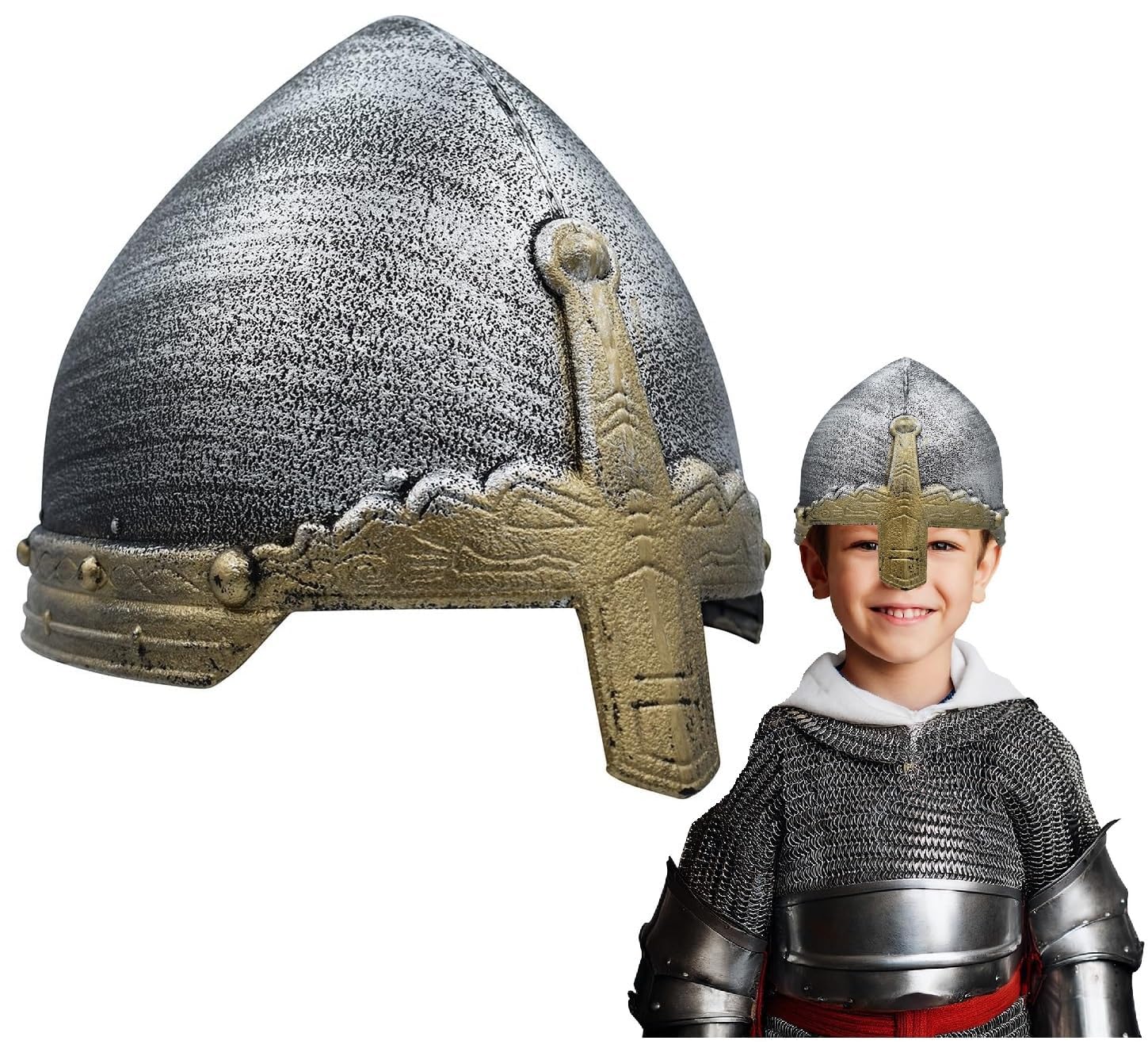 Nicky Bigs Novelties Child Medieval Knight Helmet - Templar Costume Crusader Helmet - Renaissance Soldier Plastic Cap Reenactment - Crusader Knights Gear Cosplay Costume Accessories, One Size