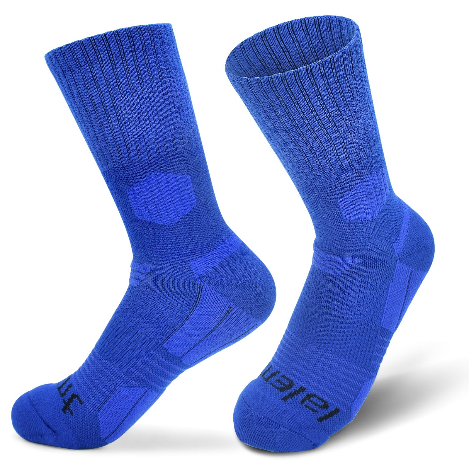 Lalent Men's Blue Running Socks Cushion Compression Socks Anti Blister Crew Socks For Wo Ladies Outdoor 3 Pack Performance Hiking Trekking Walking Athletic Socks