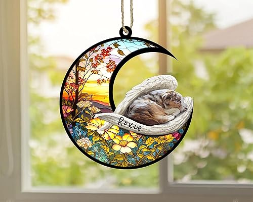 Miniatura 709 de Chow Chow Dog Memorial Suncatcher, adorno de Navidad Chow Chow con nombre, atrapador de pérdida de mascotas, regalos para los amantes de los perros