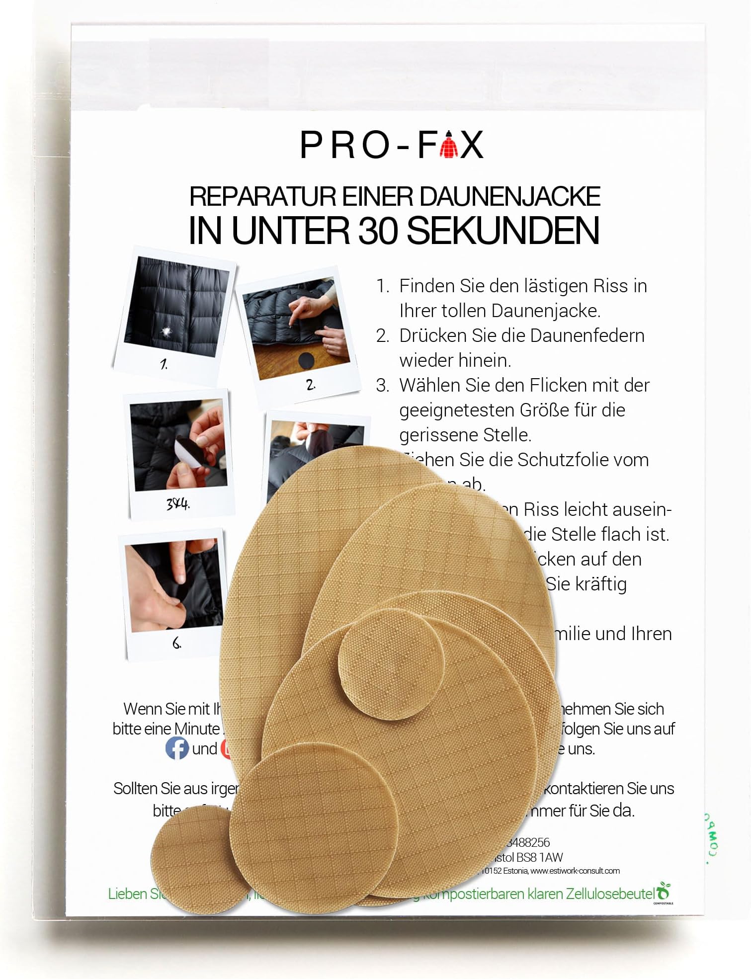 PRO-FIX Ripstop Repair Patch Kit – Waterproof, Tear-Resistant, Pre-Cut Self-Adhesive Patches for Tents, Jackets, Sleeping Bags, Awnings, Backpacks, Beach Gear, Camping & Festivals - Beige