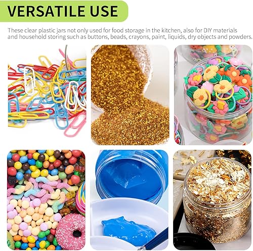Miniatura 4 de STARSIDE Paquete de 24 tarros de plástico transparente vacíos de 8 onzas con tapas negras, recipientes redondos recargables para slime, productos de