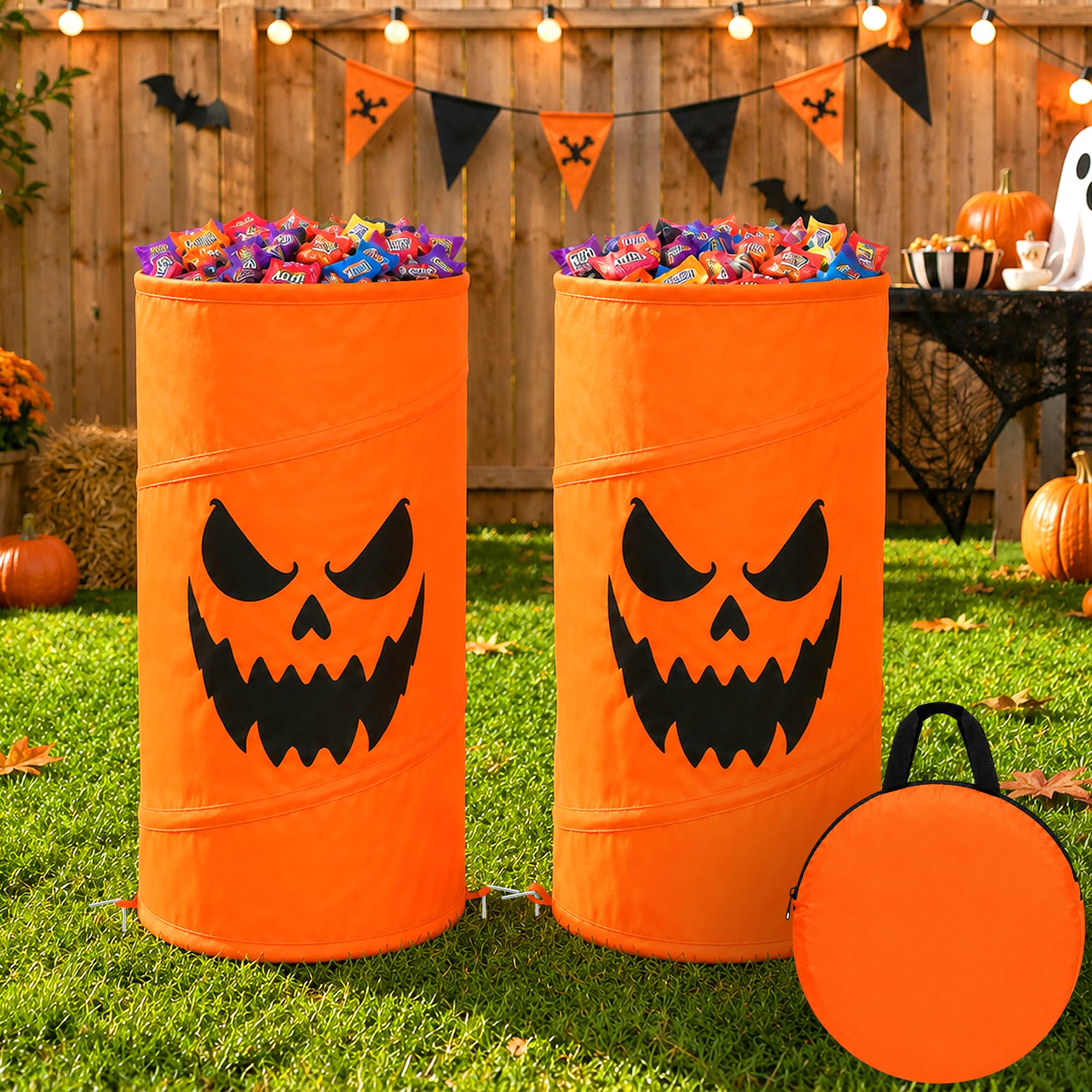 2 Pcs Halloween Pop Up Pumpkin Candy Buckets, Trick or Treat Candy Barrel