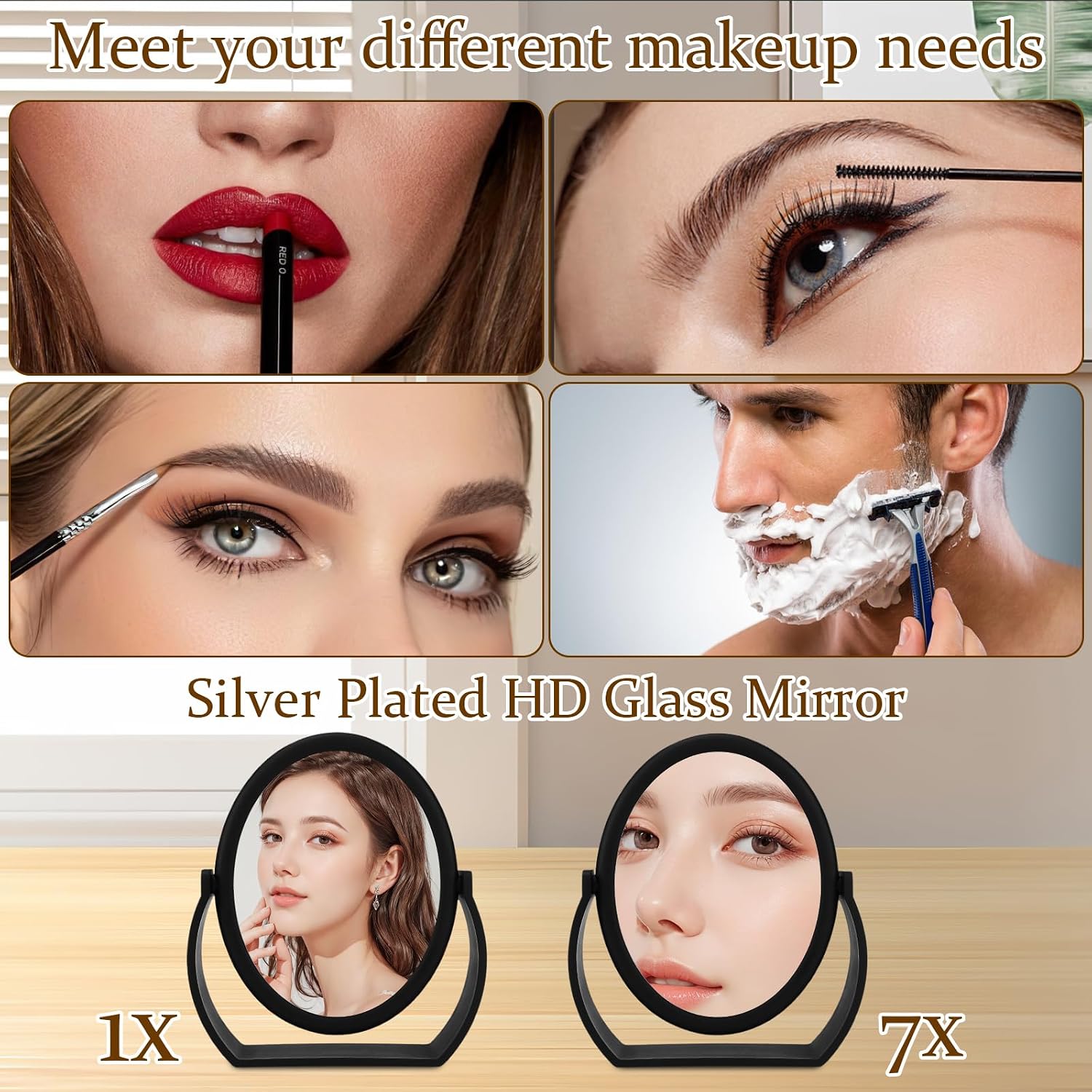 Make-Up Mirror, 1X/7X Cosmetic Mirror, Makeup Mirror, 360° Swivelling Table Mirror, Bathroom Mirror, High Definition Makeup Mirror, Double Sided with Magnification image 4