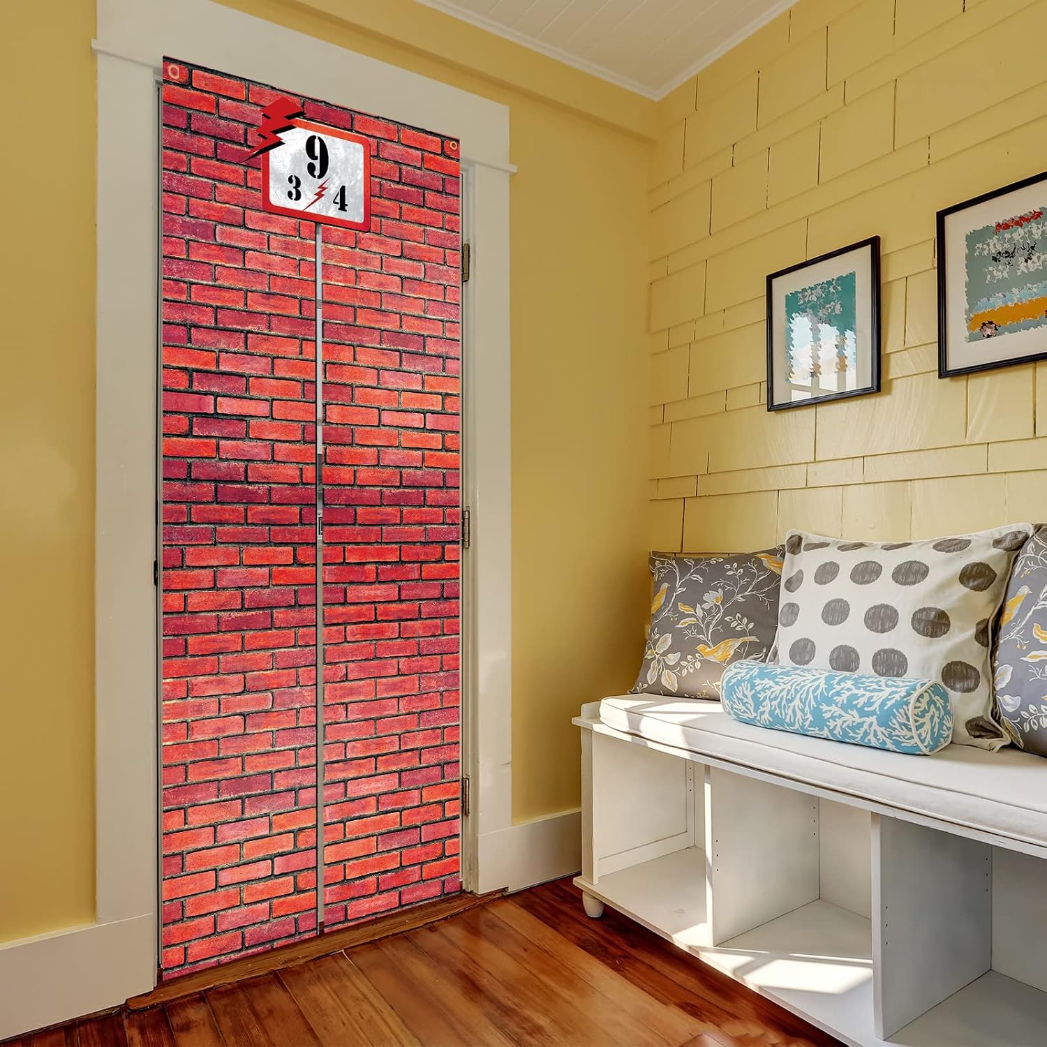 Brick Wall Backdrop Cross Station Brick Wall Party Backdrop Door Curtains for Wizard Wall Decoration Magical Wizard Costume, Secret Passage to the Magic School Brick Background()