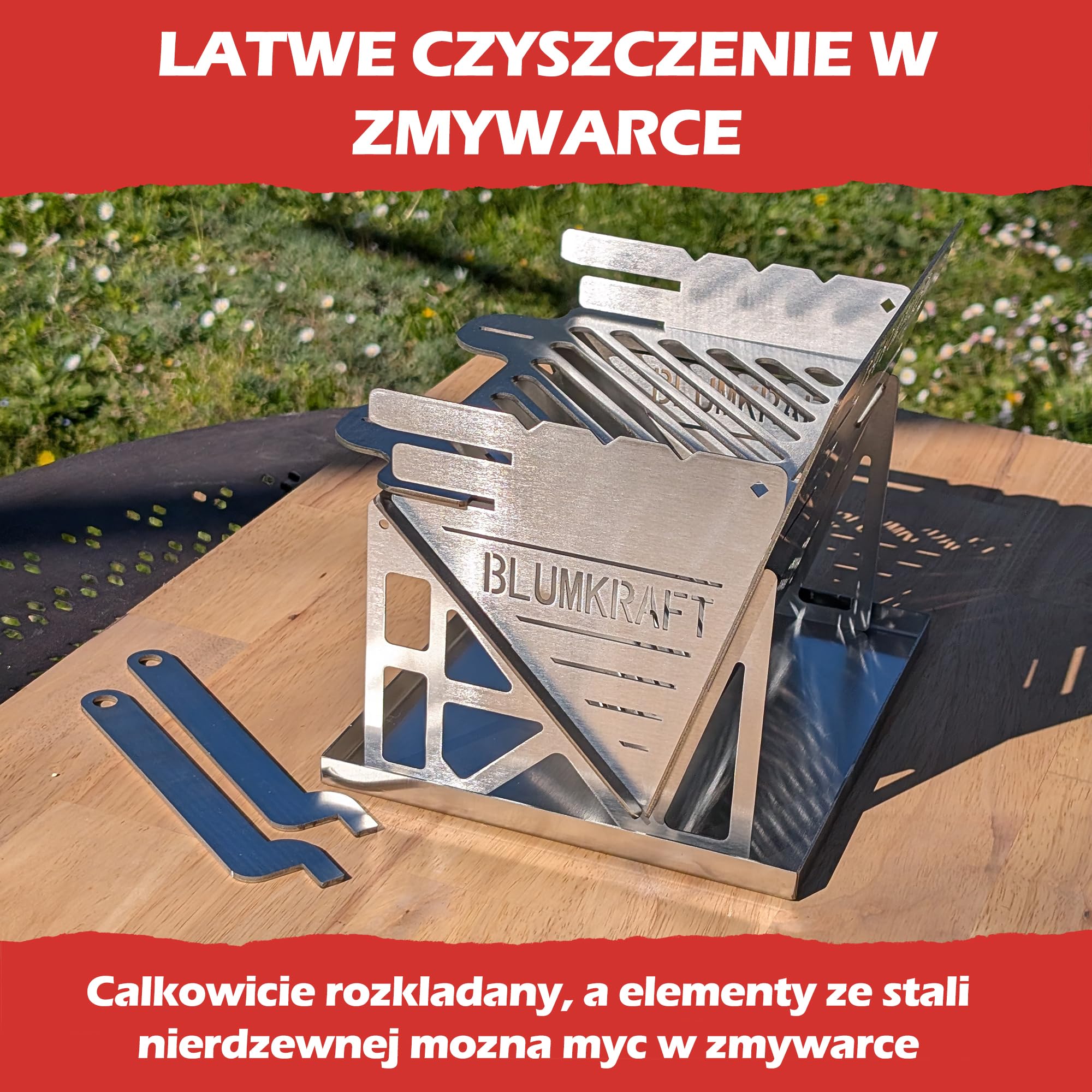 Składany przenośny grill ze stali nierdzewnej - ultra kompaktowy grill podróżny z węglem drzewnym, zdejmowany, kemping, trekking, piesze wycieczki, Van Life - mały grill ze stali nierdzewnej
