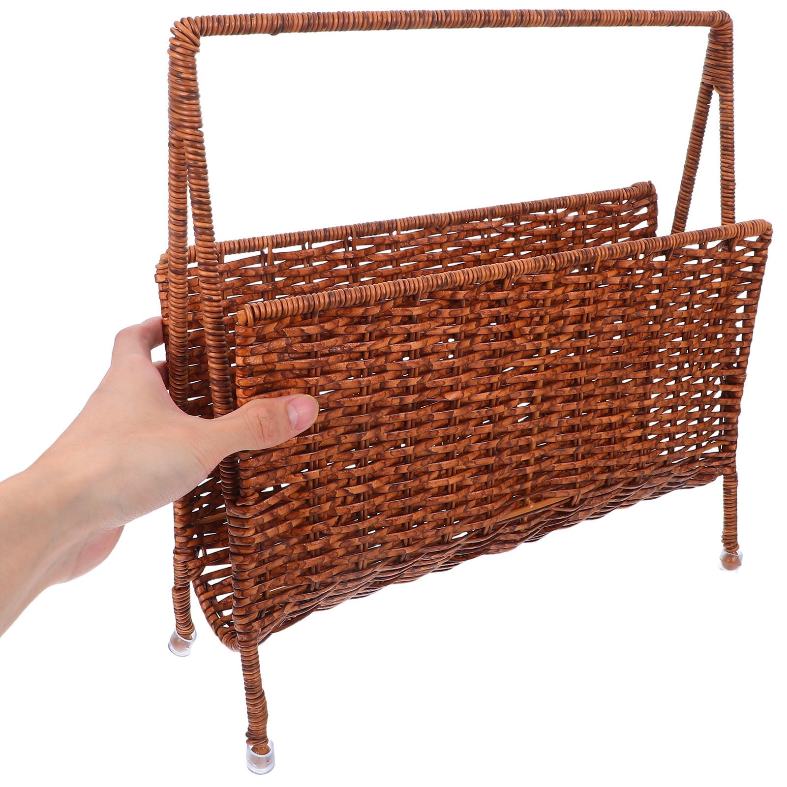 Alipis Revistero de Suelo Marrón de Pe Capacidad de Carga Fuerte y Construcción Robusta, Cesta Tejida Estilo Rústico para Oficina y Baño, Organizador Decorativo Funcional