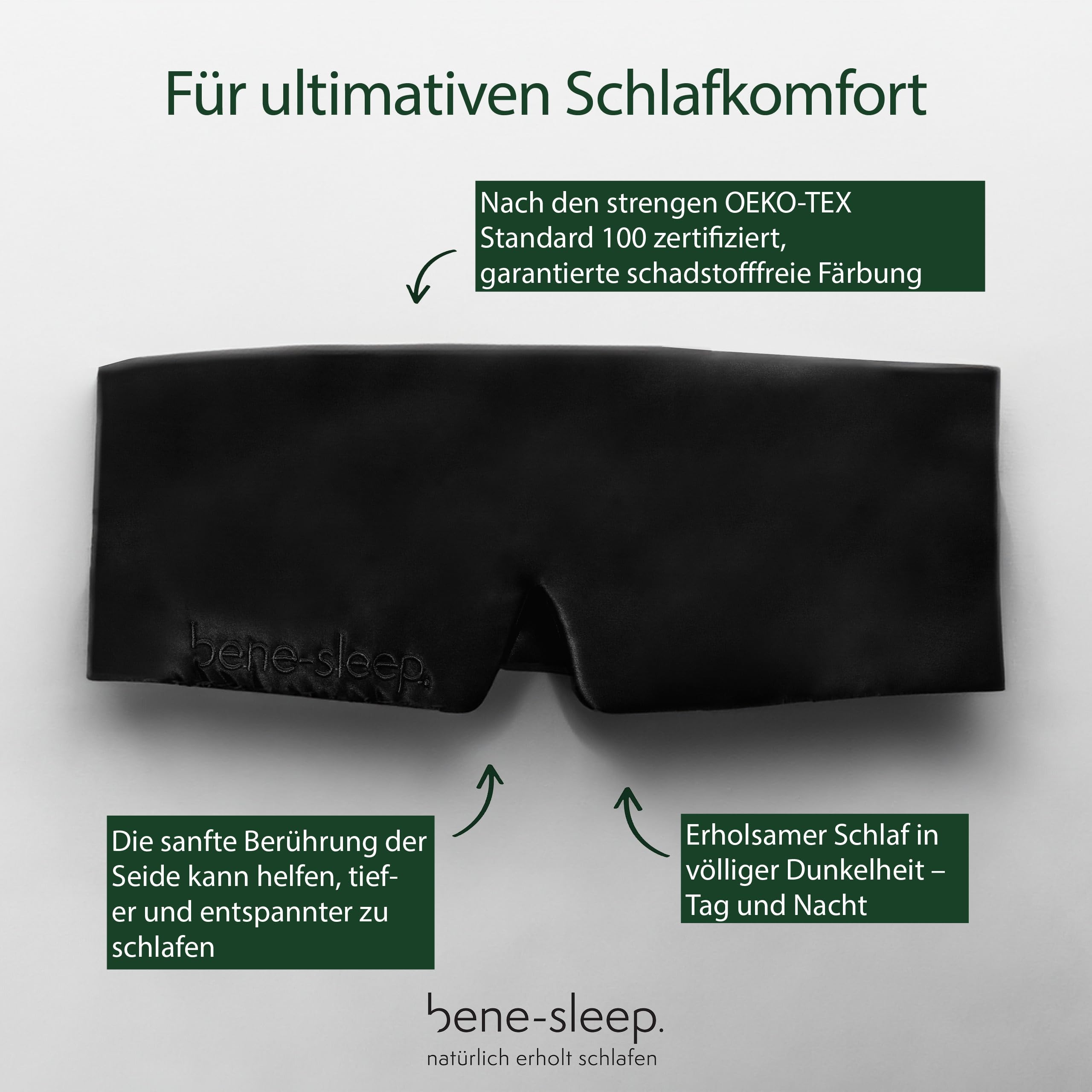 Premium Seidenschlafmaske – 100% lichtdicht – Weiche Polsterung – Hautfreundlich Augenbrille für erholsamen Schlaf – Für längeren REM-Schlaf und schnelleres Einschlafen (Schwarz)