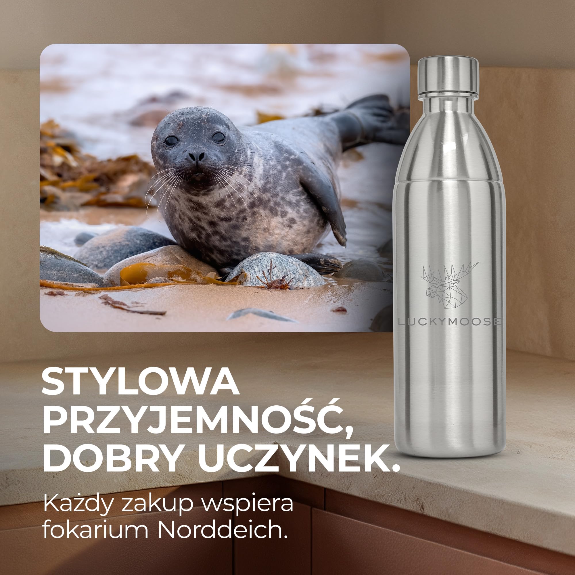 Luckymoose Infinity Butelka ze Stali Nierdzewnej (2 x 1,1L) kompatybilna z SodaStream DUO i TERRA – Ekologiczna, Odporna na Stłuczenie, do Zmywarki – stal nierdzewna 304 zamiast plastiku