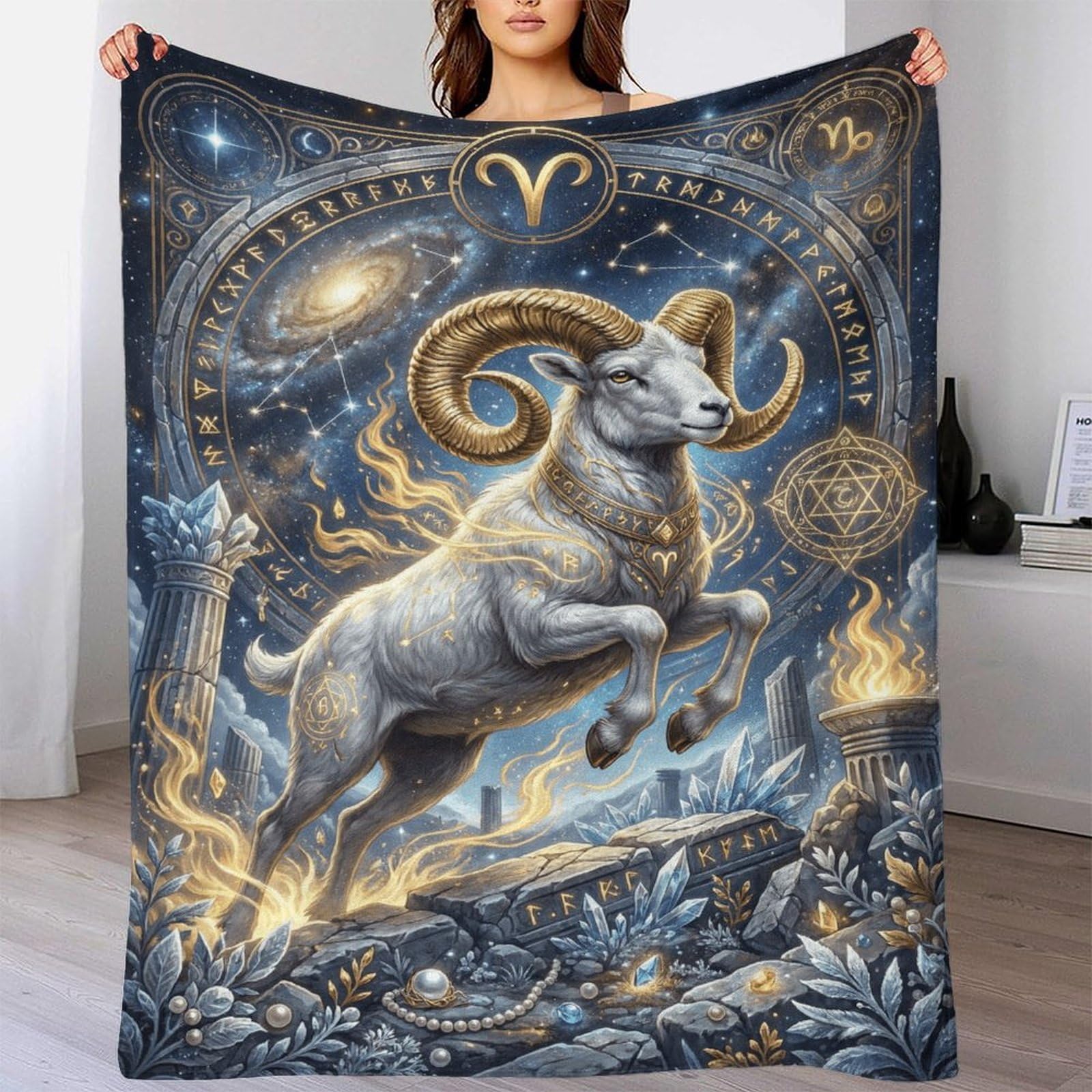 W7C8U2X3 Aries Zodiac for for Warm Throw Blanket, Bedroom Sofa Couch