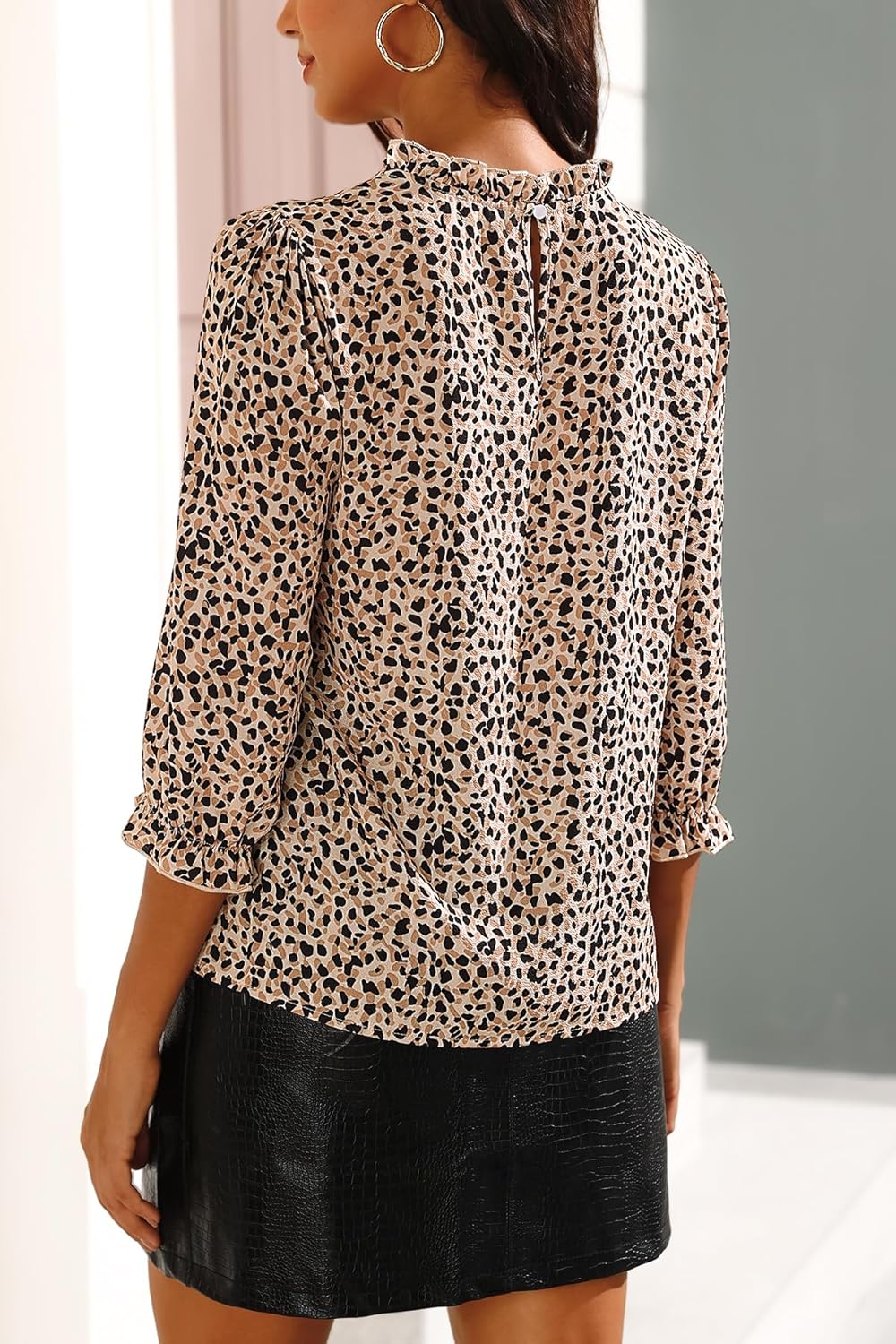 SimpleFun Womens Blouses 3/4 Sleeve Ruffle Neck Printed Business Casual Tops Flowy Dressy Work Shirts - Image 5