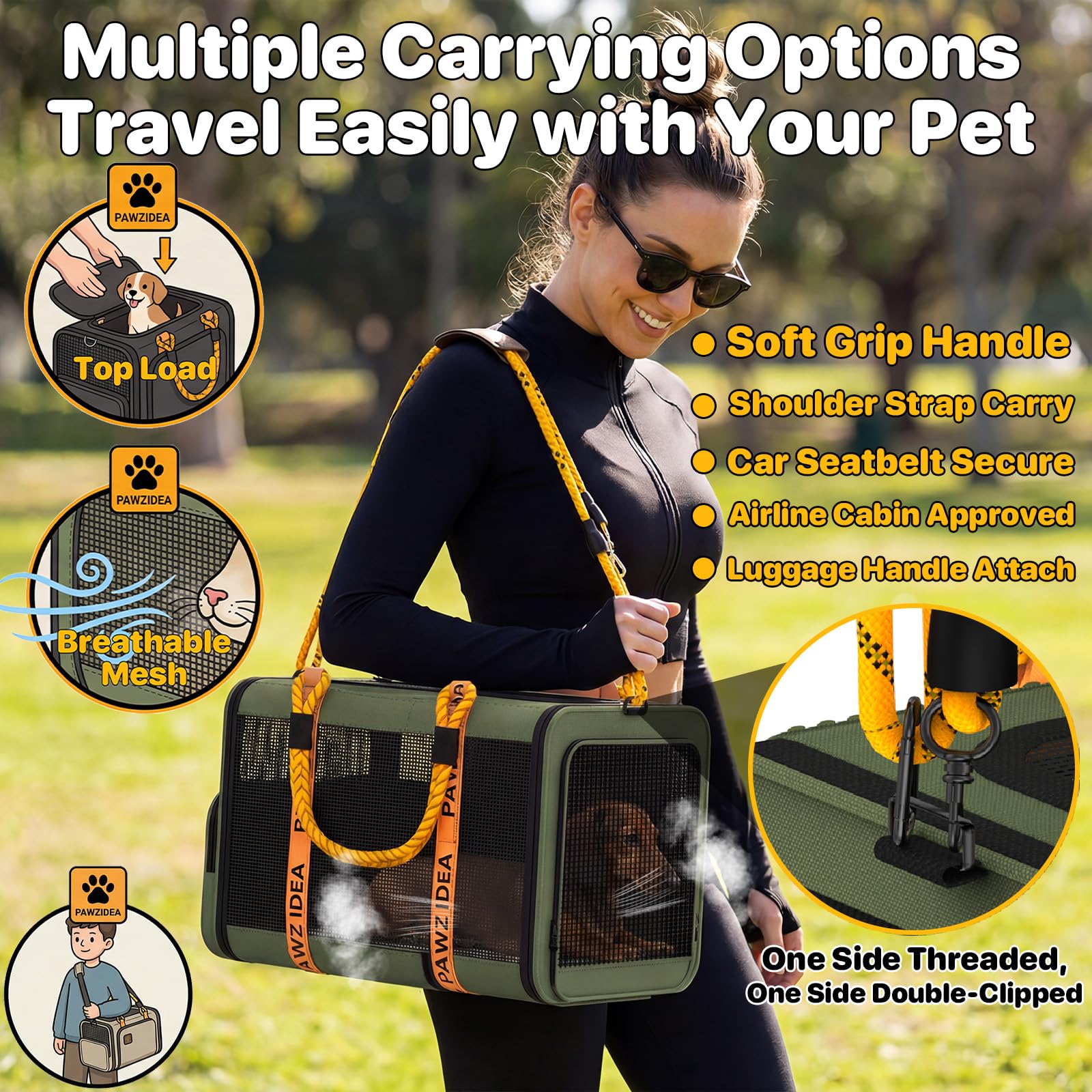 PAWZIDEA Expandable Pet Carrier Airline Approved, 18"&times;11"&times;11" Small Dog Carriers, Collapsible Top-Load Cat Carrier for 2 Cats Under Seat, Soft-Sided Puppy & Animal Travel Bag, ID Card, Up to 15lbs - image 5