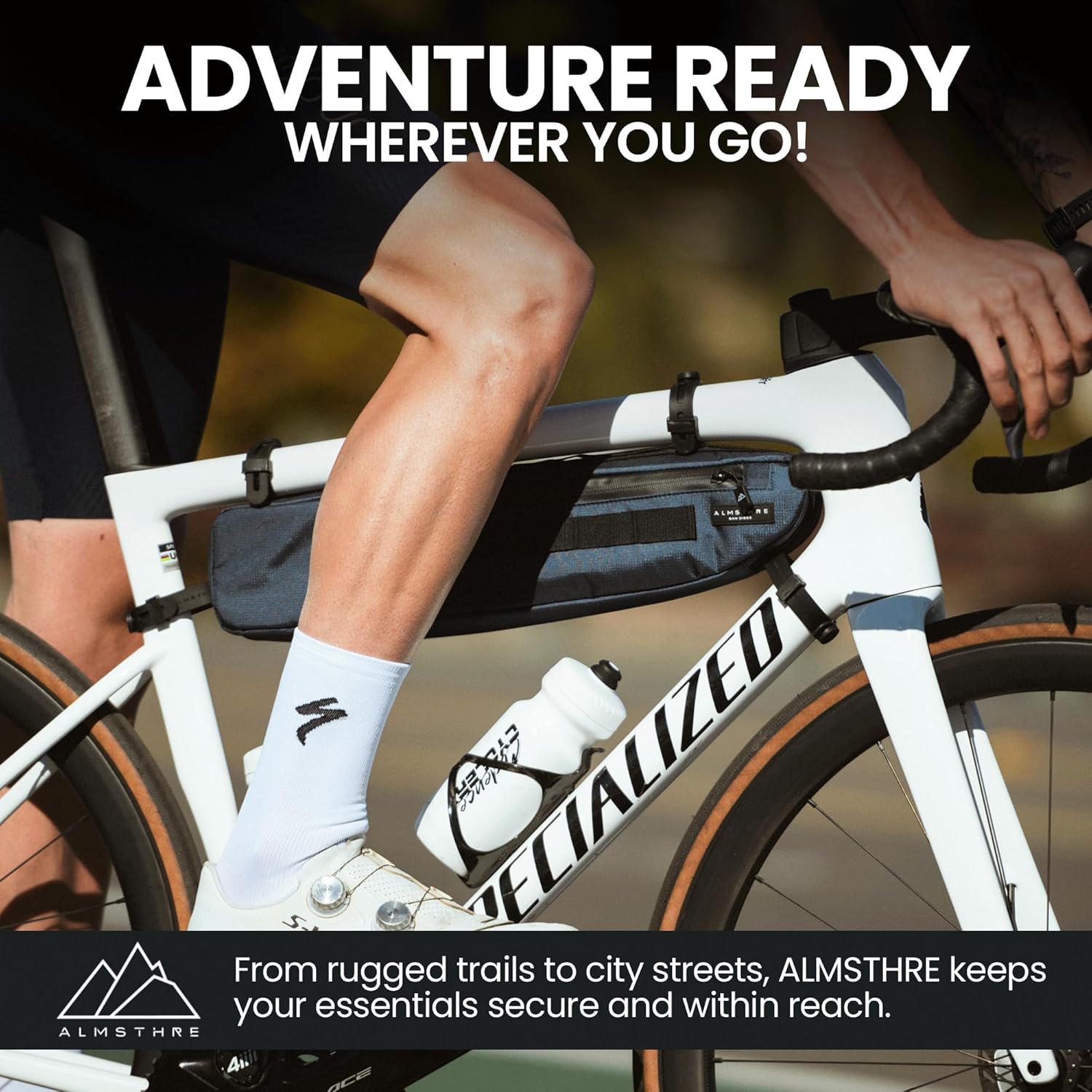 ALMSTHRE Signature Frame Bag Bundle | Bike Frame Bag, Bike Saddle Bag & Ride Wallet Set | Signature Frame Bag with 3 Storage Compartments & Rear Garage | Waterproof Zippers Across All Items