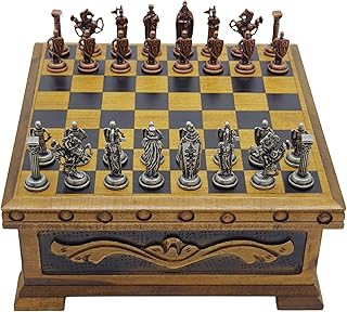 Wooden Chess Set with Storage – Handcrafted Chess Board and British Figure Metal Chess Pieces – Decorative Chess Game for Adults & Kids – Premium Gift for Family & Friends (Copper Chess Pieces)