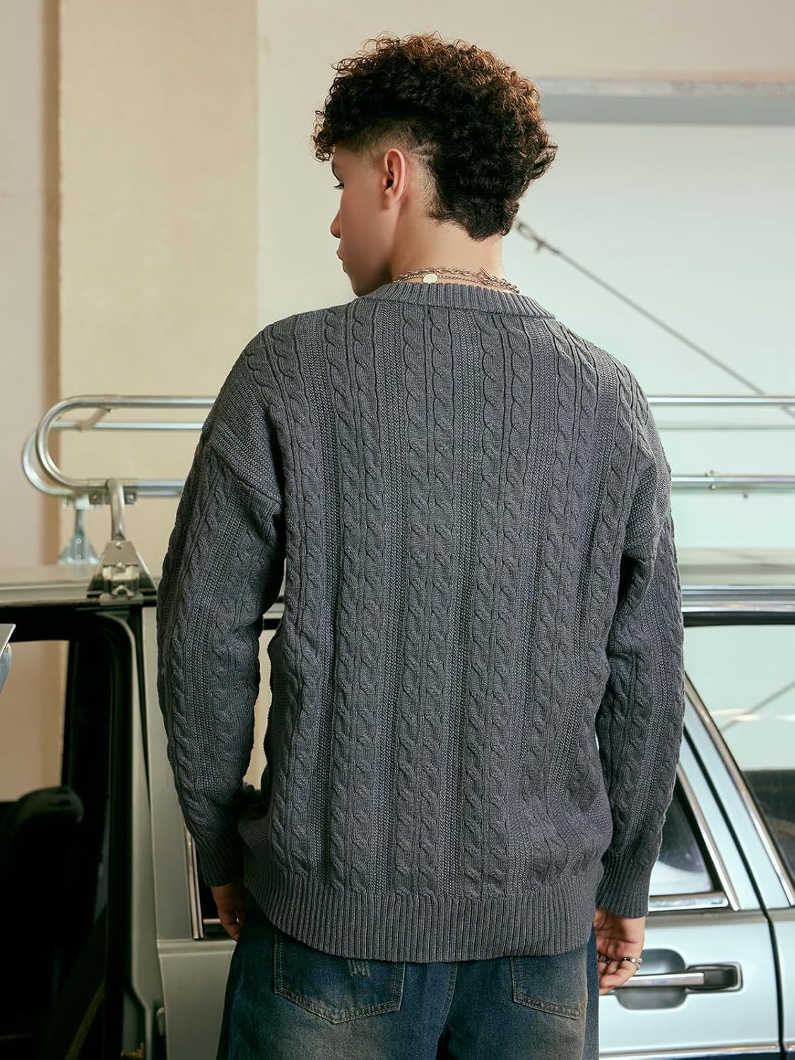 Mens Oversized Sweater Unisex Crewneck Cable Knit Sweater Pullover Aesthetic Streetwear Casual Sweaters Jumper - Image 6