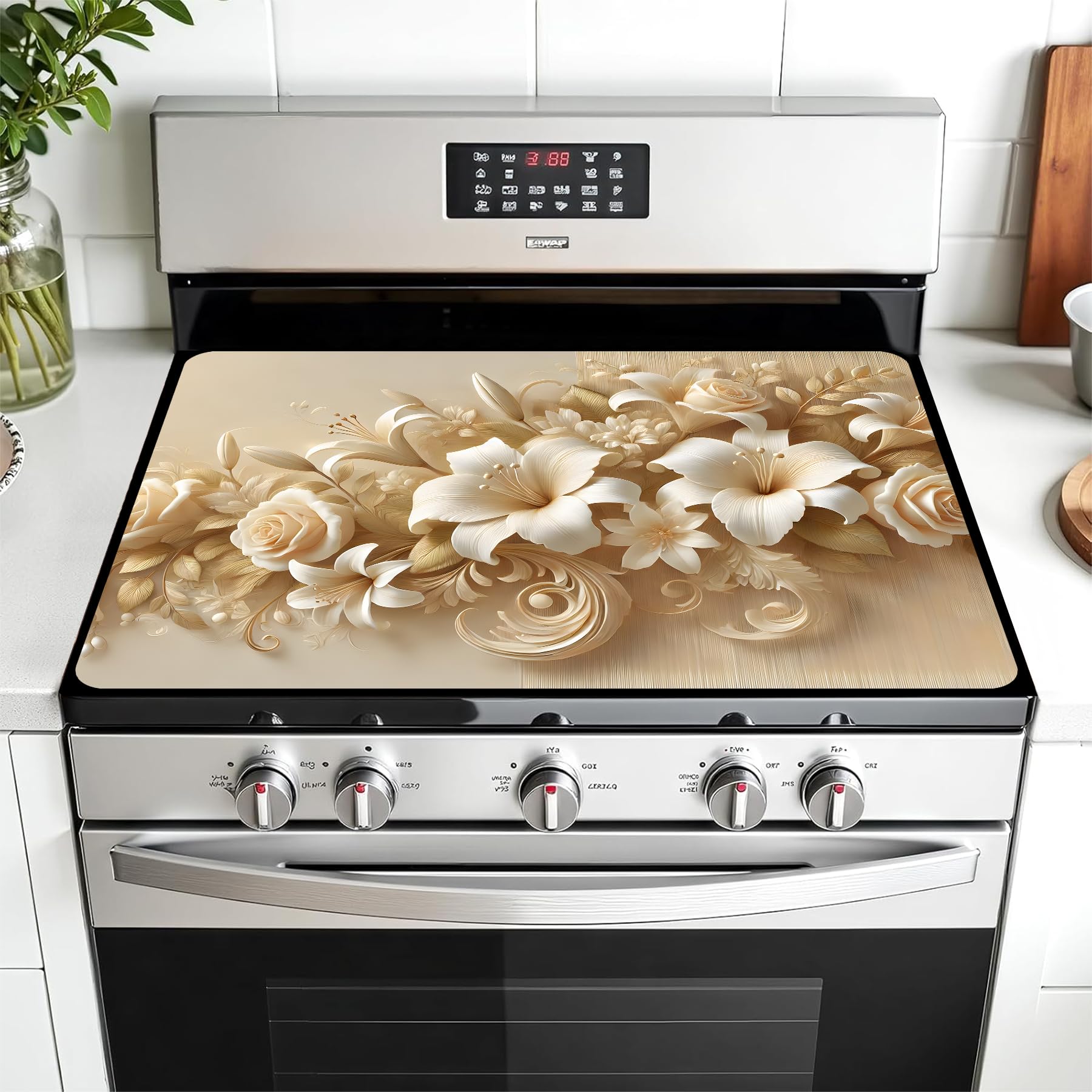 Multi-Design Stove Cover for Glass/Electric Stoves - 3-in-1 Heat-Resistant Protector Mat, Non-Slip Drying Rack 28"x20"