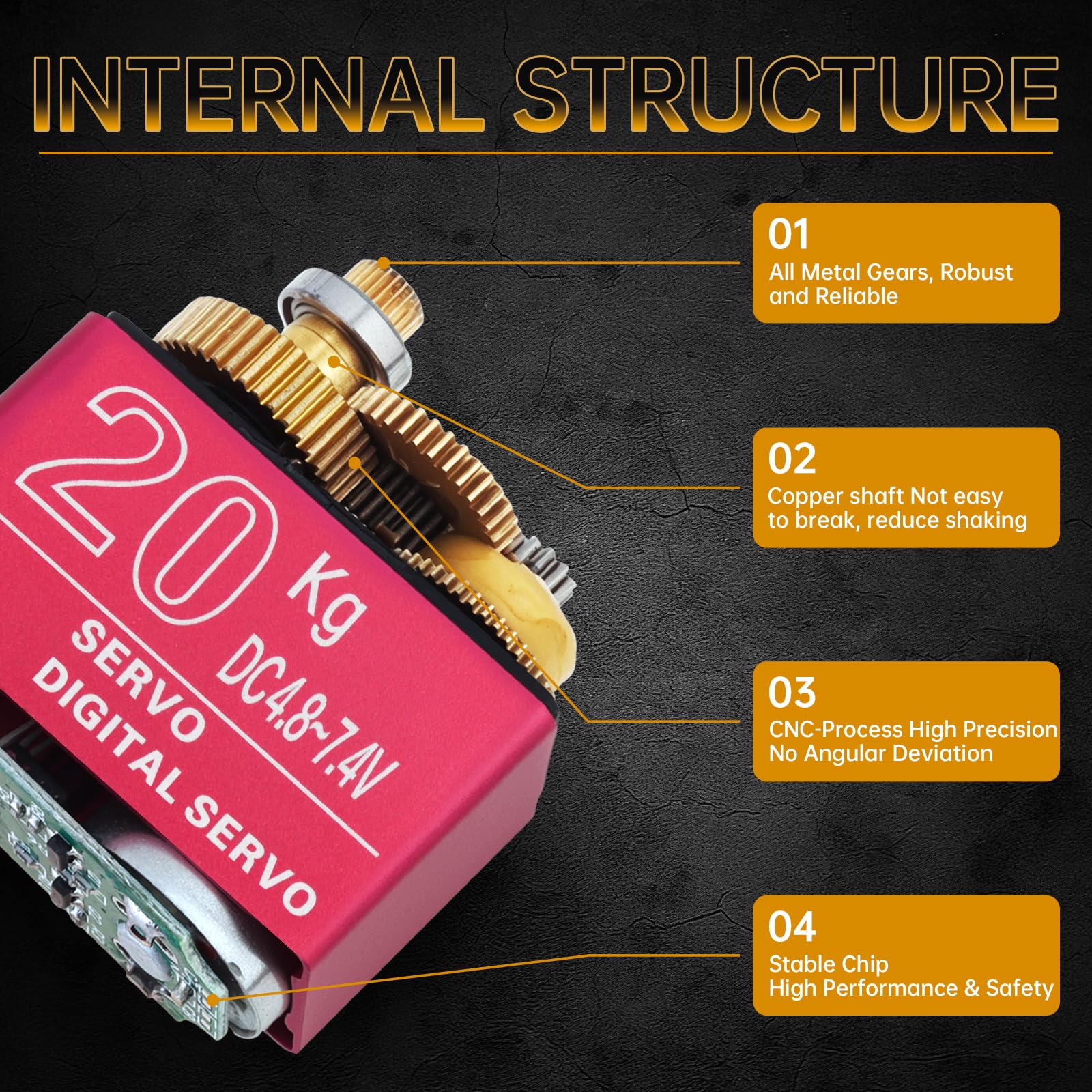 Paquete de 2 servomotores RC de 20 kg de alto par, servo de dirección de engranajes de metal completo con bocina servo de 25T para robot de coche RC de 1/8 1/10, ángulo de control de 180°
