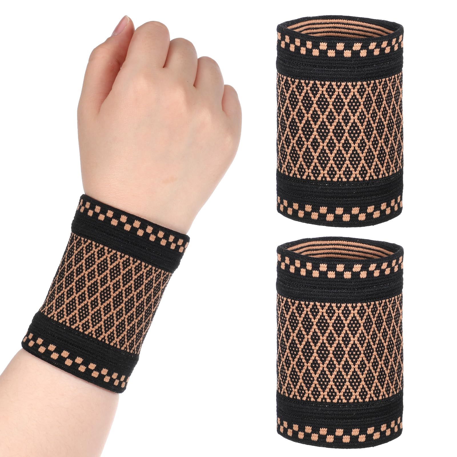 Thinp Copper Wrist Compression Brace 2 Pcs Elastic Wrist Compression Sleeve Comfortable Breathable Copper Wrists Band for Sport