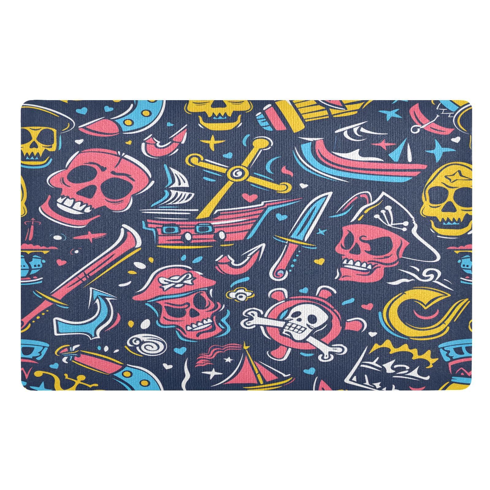 Paillasson d'intérieur absorbant 50 x 80 cm antidérapant avec motif squelette
