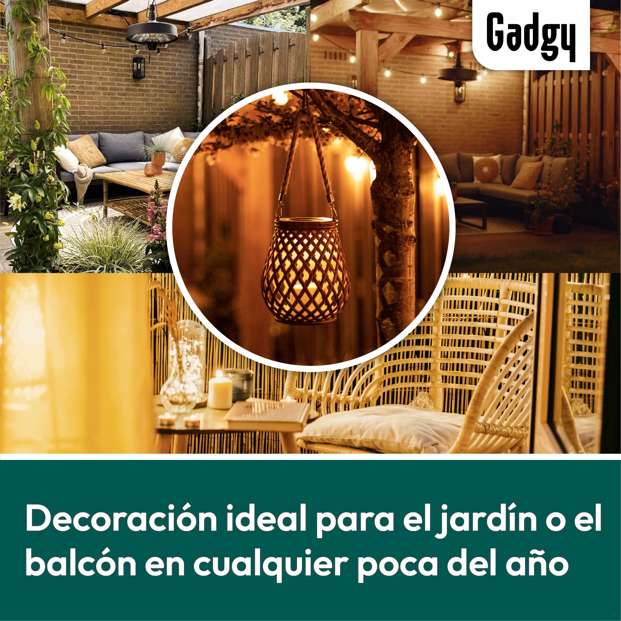 Gadgy Faroles Solares Exterior, Set de 2 Faroles de Ratán, Lámparas de Mesa LED Decorativas para Jardín, Balcón y Terraza - Decoración Jardín Exterior