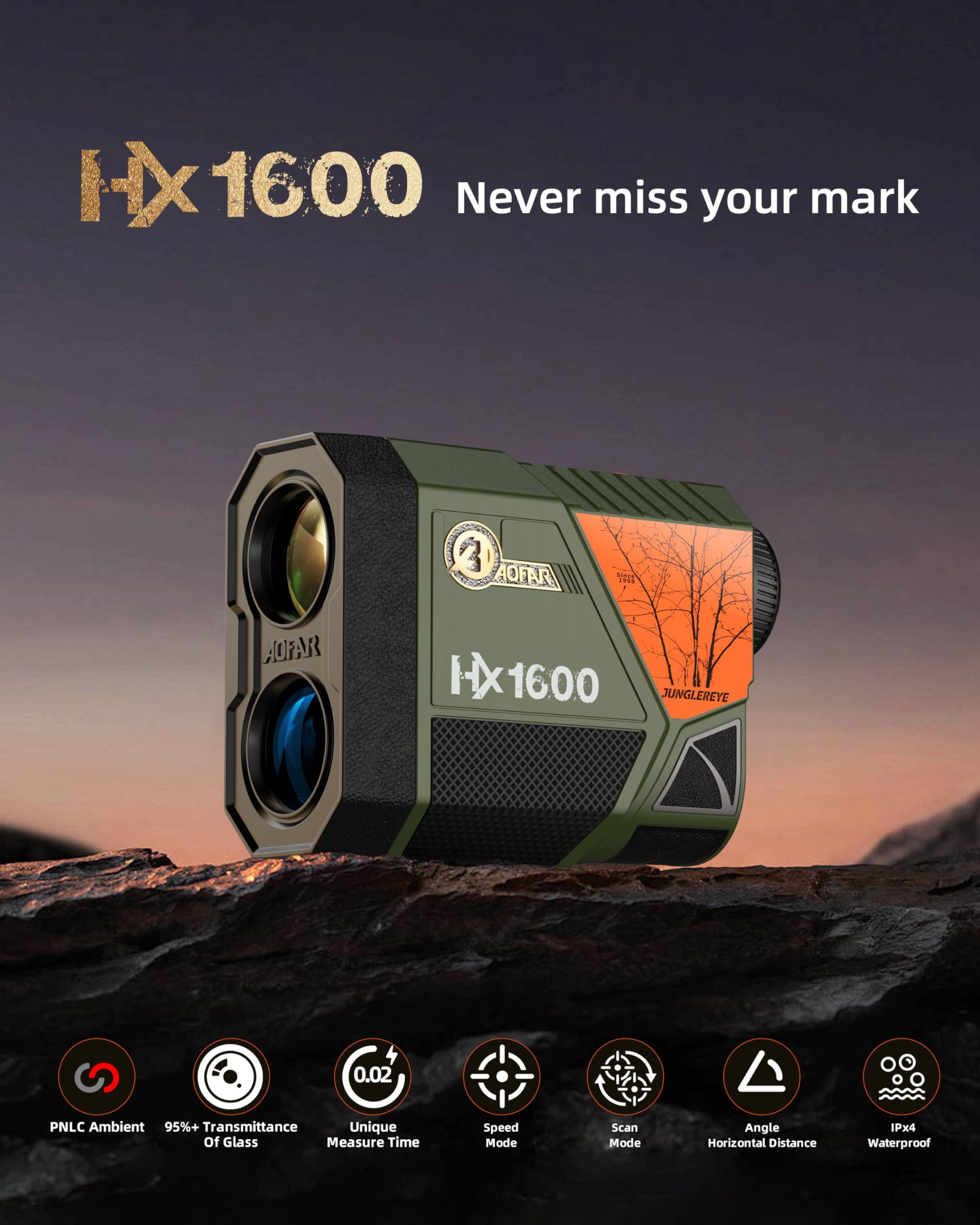 AOFAR Rangefinder for Hunting Archery HX1600, 1600 Yards with Angle and Horizontal Distance, High-Precision for Bow Hunting with Range, Speed, Scan Mode, Lightweight, Free Battery, Carrying Case