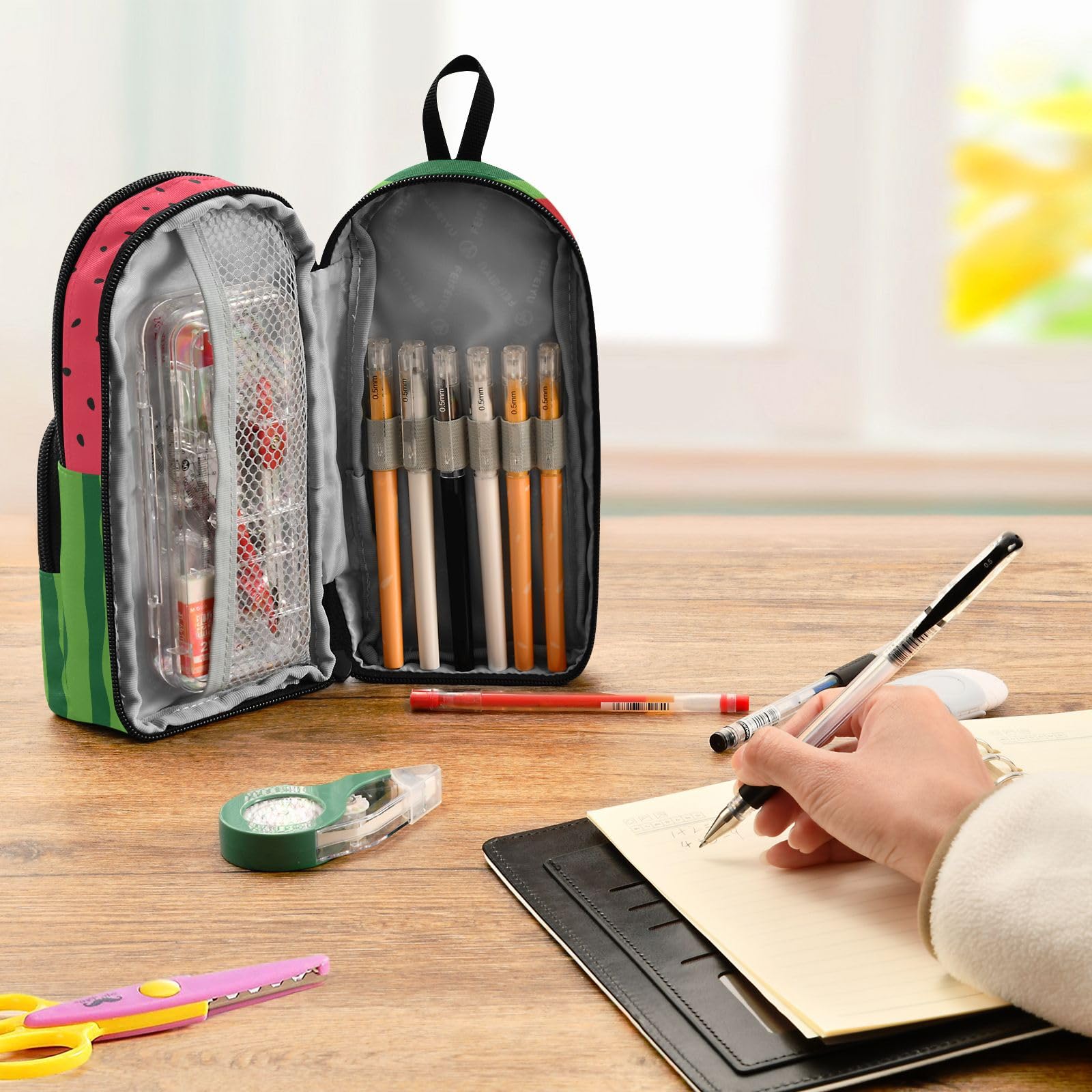 Estuche para lápices para niñas adolescentes, sandía, frutas, suministros de papelería portátil con asa y bucle con cremallera