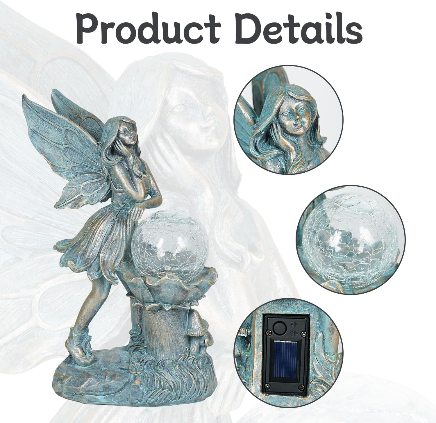 Ferrisland Garden Angel Fairy Outdoor Figurines Statue with Solar Lights,Solar Decorations for Yard Outdoor Garden, Patio Yard Lawn, Gifts for Birthday Housewarming Mother's Day (Bronze)