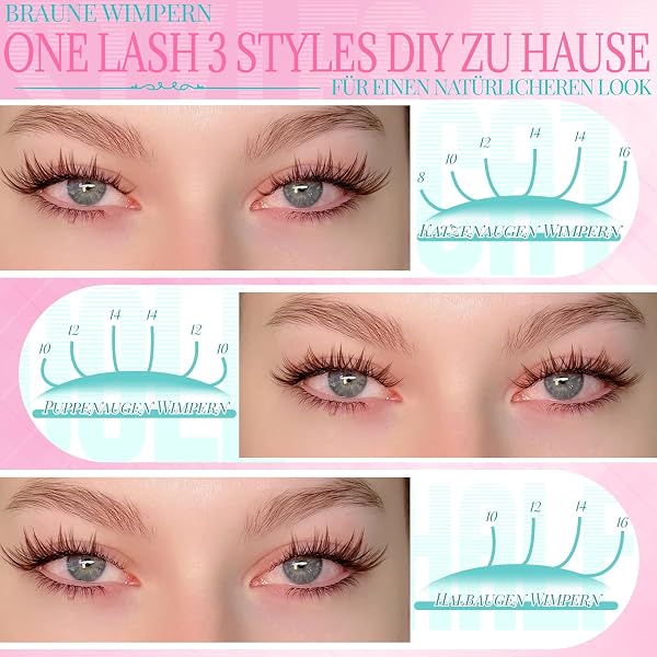 Veleasha Braun Wimpern Extensions Manga Lash Cluster Häschen Cluster Lashes Anime Lash Extensions 8-16mm 180pcs Federleicht Natürlich Wimpern Cluster C Curl Ultra Thin Band DIY at Home (Wispy Braune) - 3