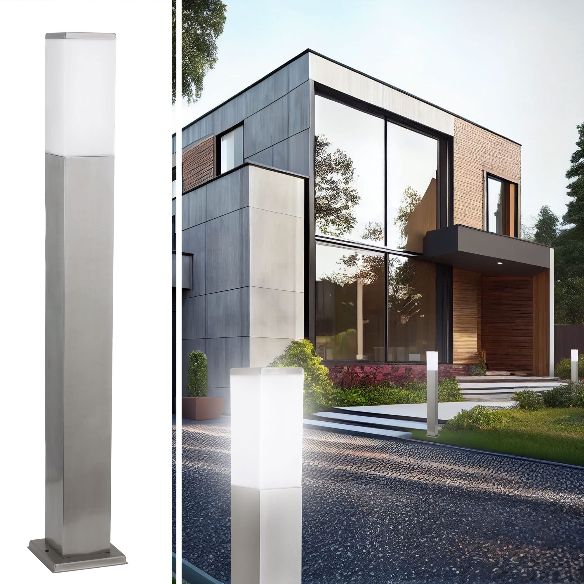 Maxkomfort E27 Aussen Standleuchte aus Edelstahl 80 cm eckig Standleuchte Aussenstandlampe Standlampe Aussenstandleuchte E27 Fassung 446
