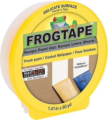 Miniatura 10 de FrogTape Cinta para pintores de superficies delicadas con bloque de pintura, 2 pulgadas de ancho (1.88 pulgadas x 60 yardas), baja adherencia, ideal