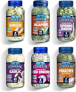 Litehouse Freeze-Dried Herb Pantry Staple (Garlic, Jalapeno, Spring Onion, Ginger, Red Onion, and Poultry Herb Blend) - Substitute for Fresh Herbs, Gluten-Free, Keto Friendly, Non-GMO - 6-Pack
