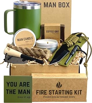Man Box, Gift Box for Men - Birthday Gifts for Men, Mens Gift Basket, Gift Set Ideas, Unique Presents for Him - Cool Camping Gift Sets for Guys, Son, Brother, Boyfriend, Dad, Husband, Male, Friend