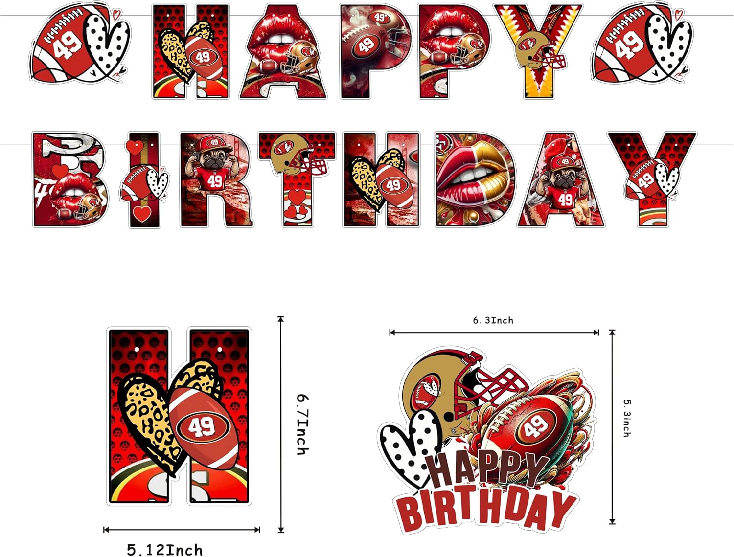 49 Football Birthday Party Supplies,Party Decorations Set Include Banner,Balloons,Cake Cupcake Toppers,for Boys Girls Theme Party.