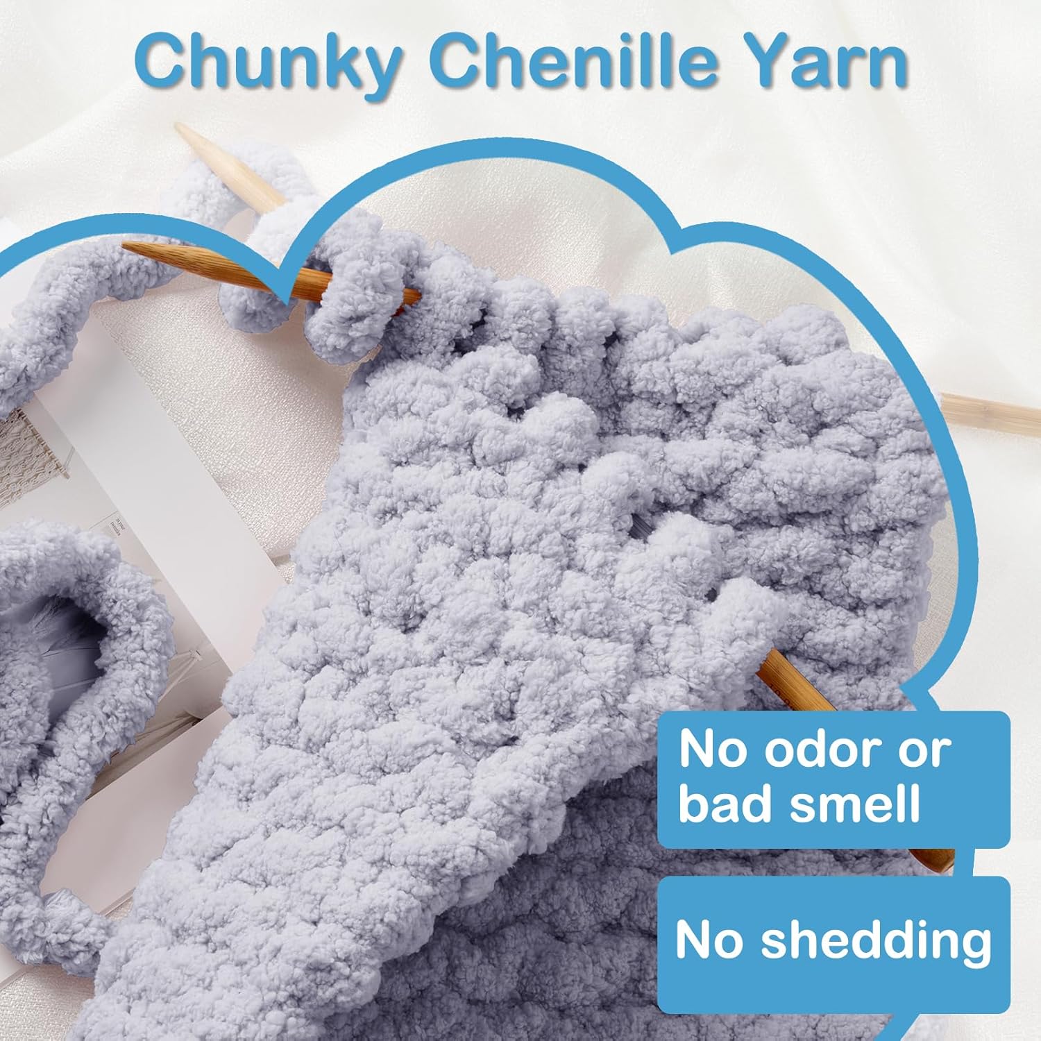 Chunky Yarn for Crocheting & Knitting, Super Bulky Soft Fluffy Yarn, 8.8 oz (250g), 32 yds (30m), Polyester Blend, US 50 (25mm) Needle/Hook