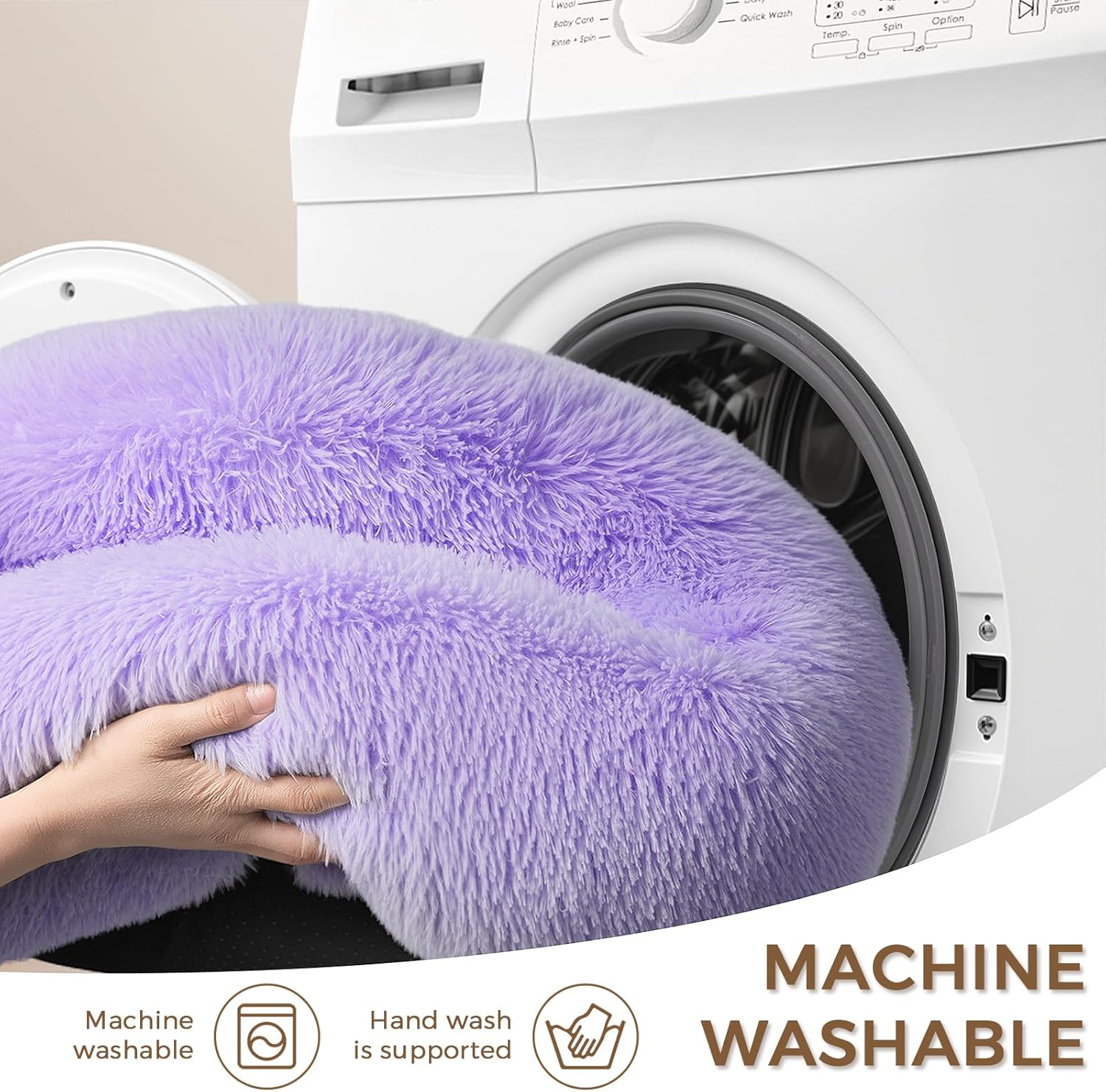 Calming Dog Bed & Cat Bed with Anti-Slip Bottom, Medium Size Washable Anti-Anxiety Donut Dog Beds for Small Dogs & Cats, Fluffy Plush Cozy Round Dog Bed(24 Inch, Purple)