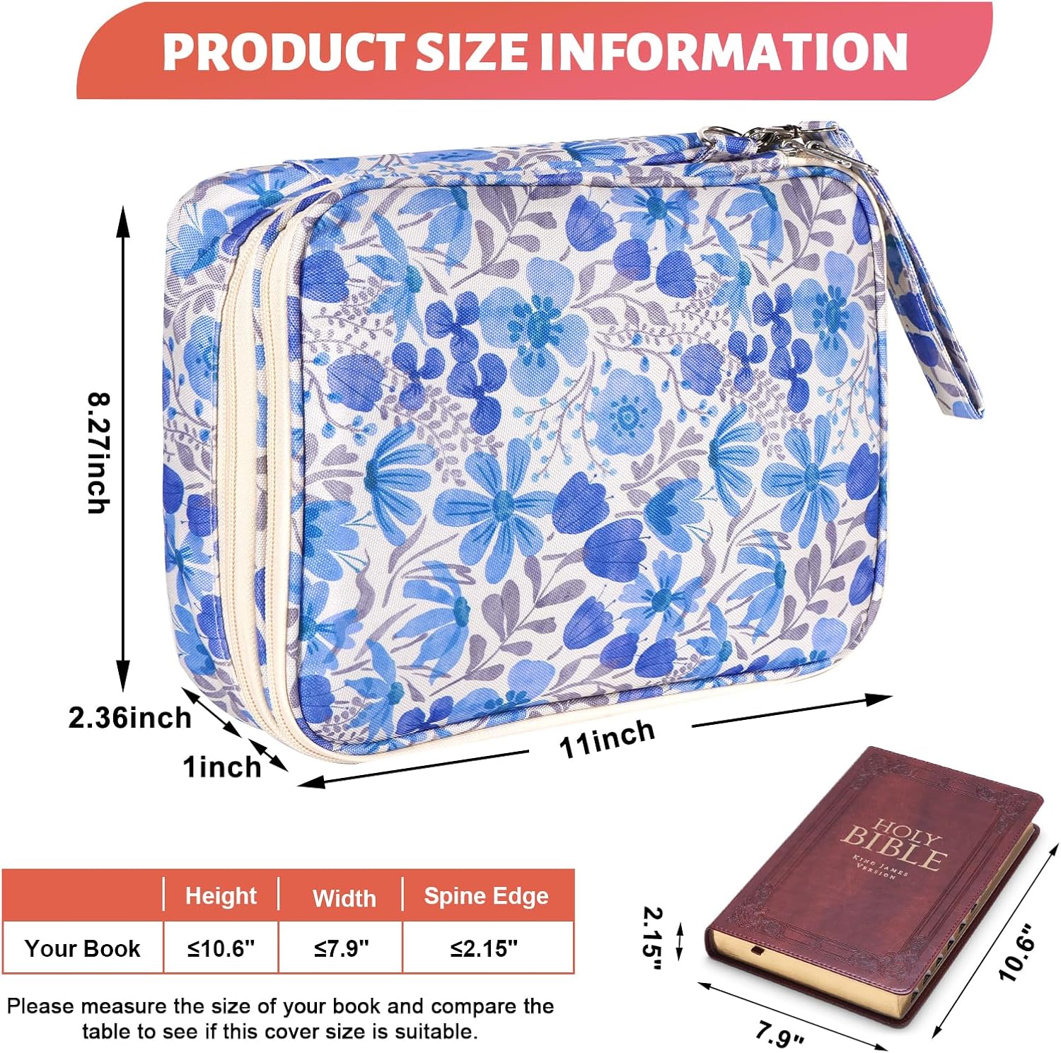 Bible Bag for Women and Girls, Large Bible Cover Case with 2 Compartments image 5