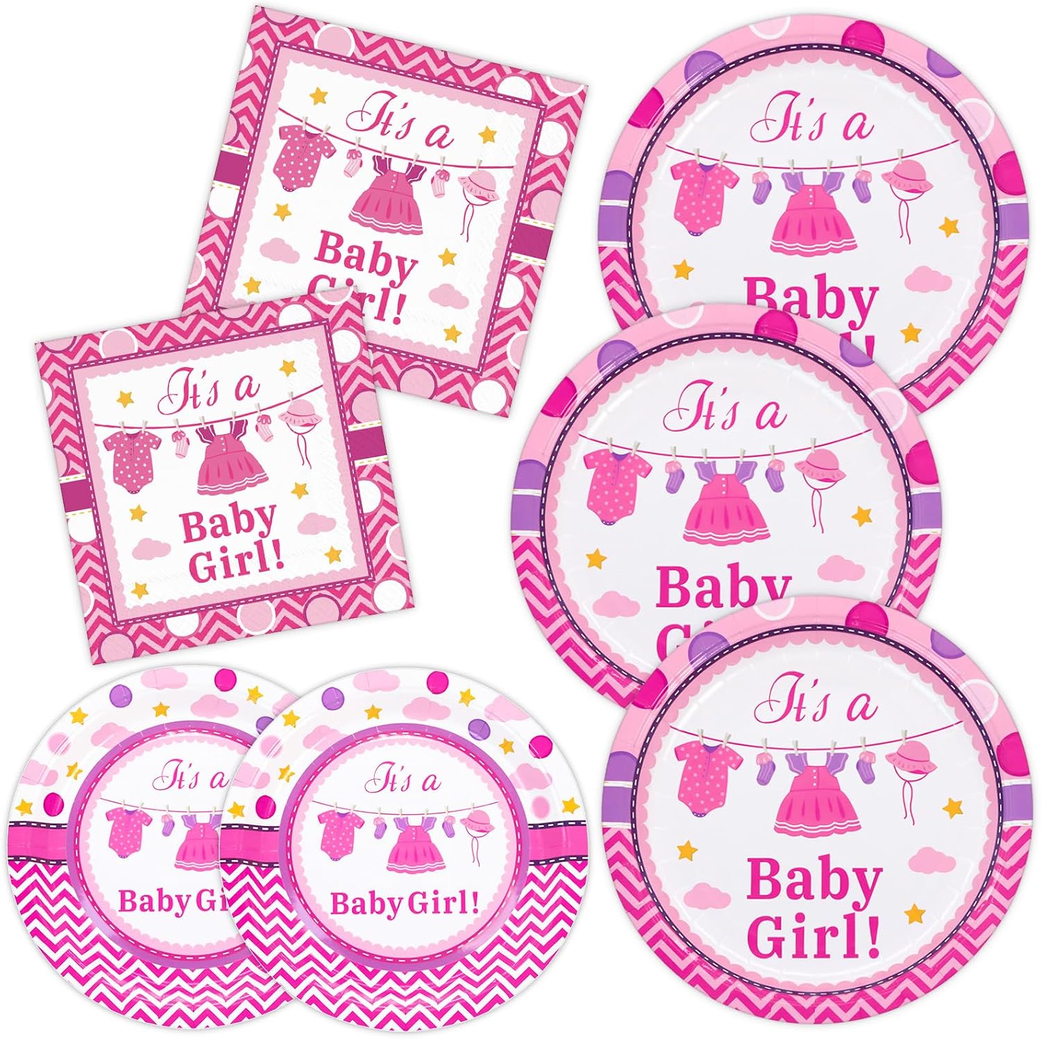 DYLIVeS Pink Baby Shower Disposable Tableware 150 Pcs It's a Girl Paper 9 inches Dinner Plates Newborn Luncheon Napkins Gender Reveal Party Supplies little Girl Shower Party Decorations, Serve 50