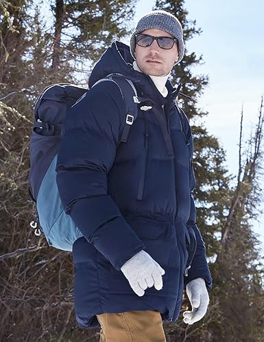 Miniatura 3 de Rejork Abrigo largo de invierno con capucha para hombre, chaqueta acolchada cálida resistente al agua para clima frío