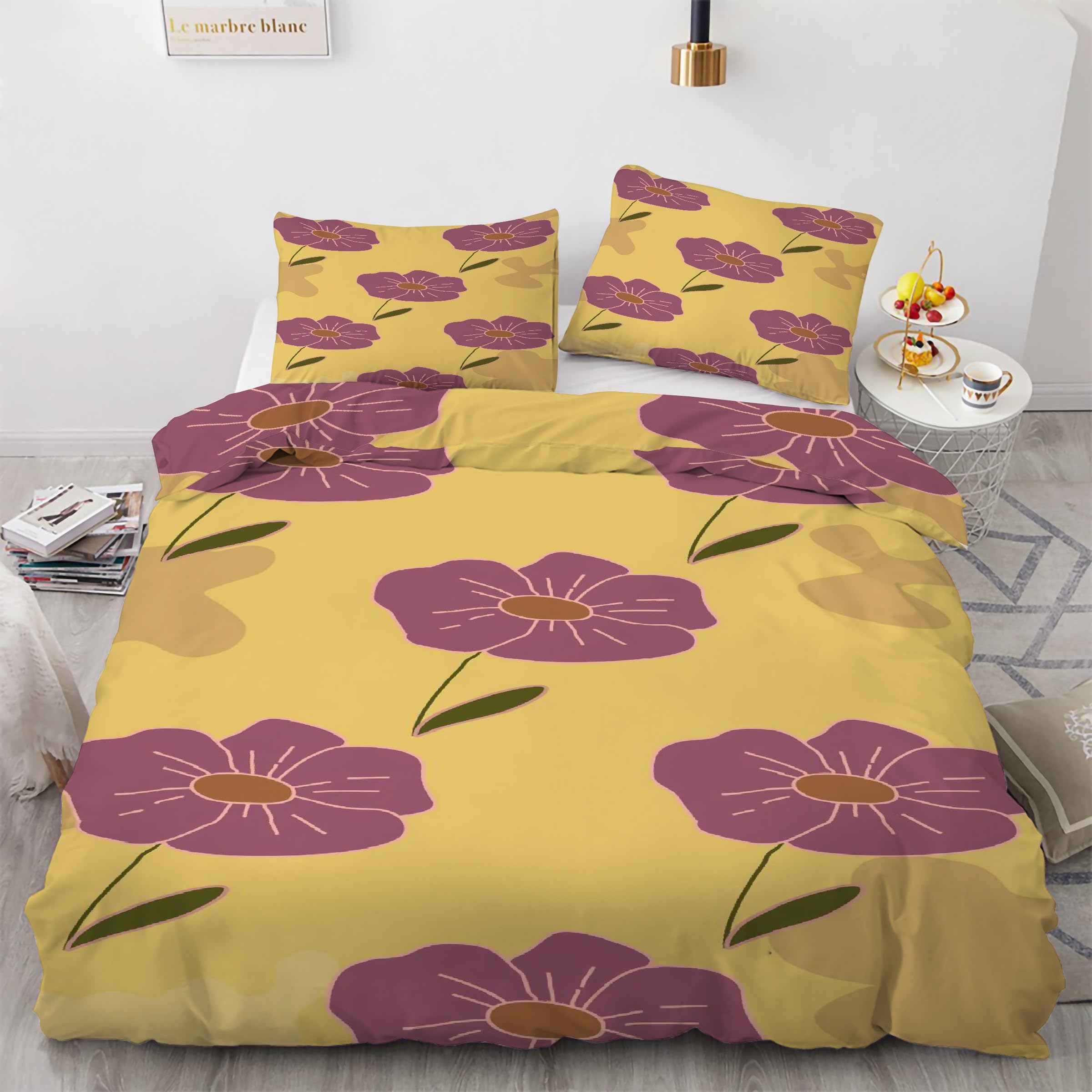 Parure de lit fleurs pastorales en microfibre douce anti-plis avec housse de couette 160x200 cm