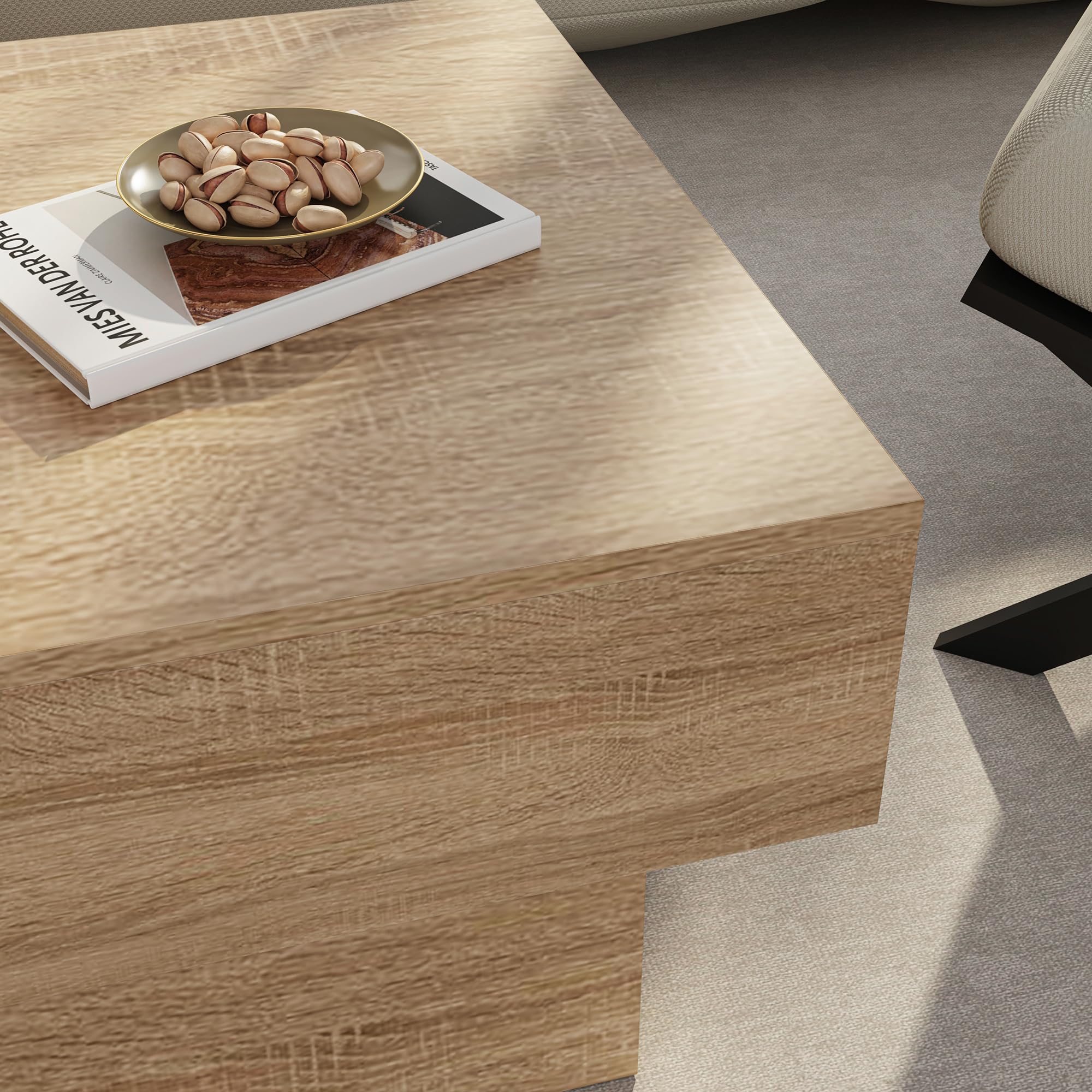 [en.casa] Tavolino da Caffè con Piano Rettangolare Scorrevole e 2 Scomparti Tavolo Basso Centrale da Salotto a 2 Vani Portaoggetti Chiusi 80 x 60 x 36 cm per Soggiorno - Effetto Rovere