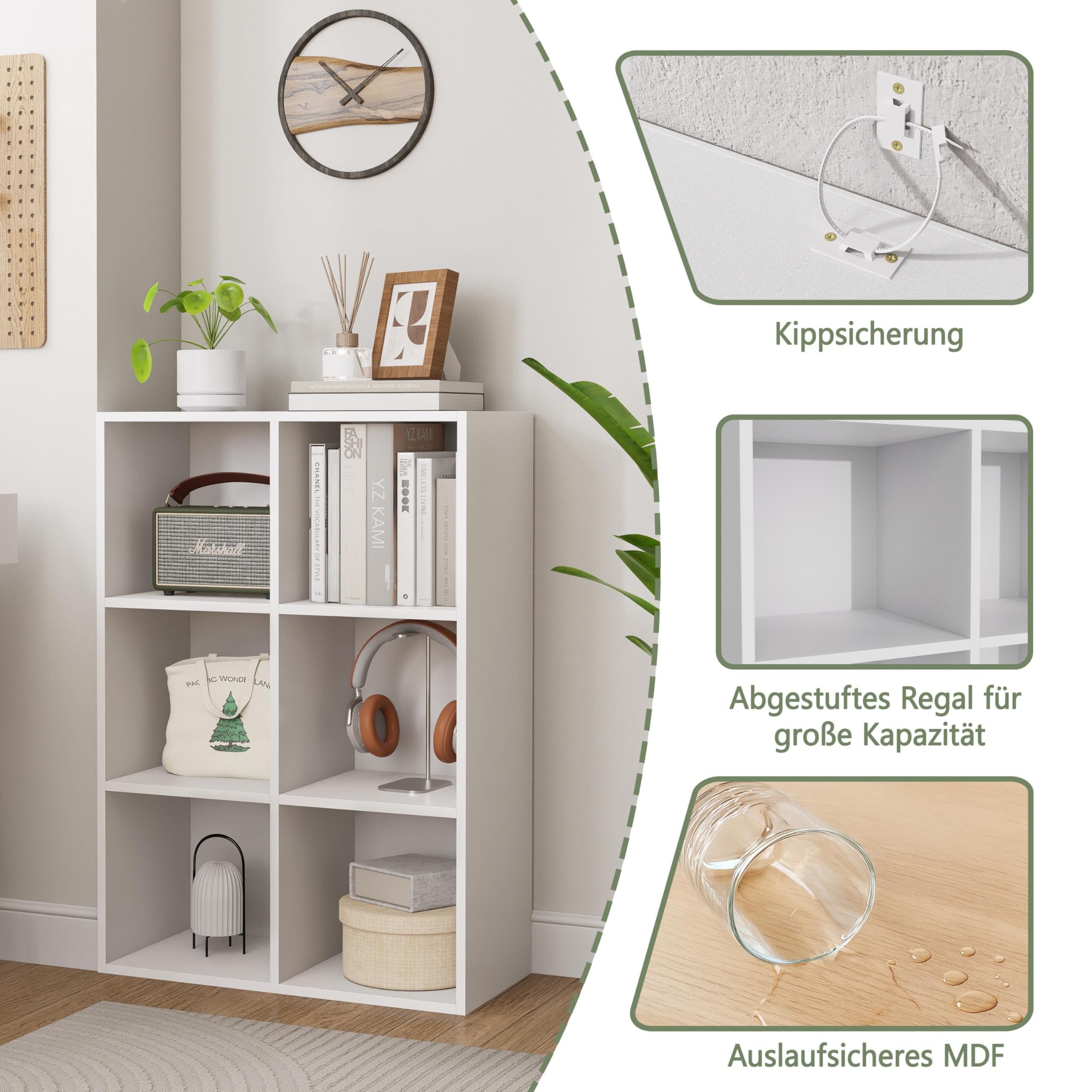 Garvis Bücherregal Regal mit 6 Ebenen Standregal Büroregal freistehend Dekoregal zur Präsentation offenes Aufbewahrungsregal für Wohnzimmer Homeoffice Esszimmer (Weiß)