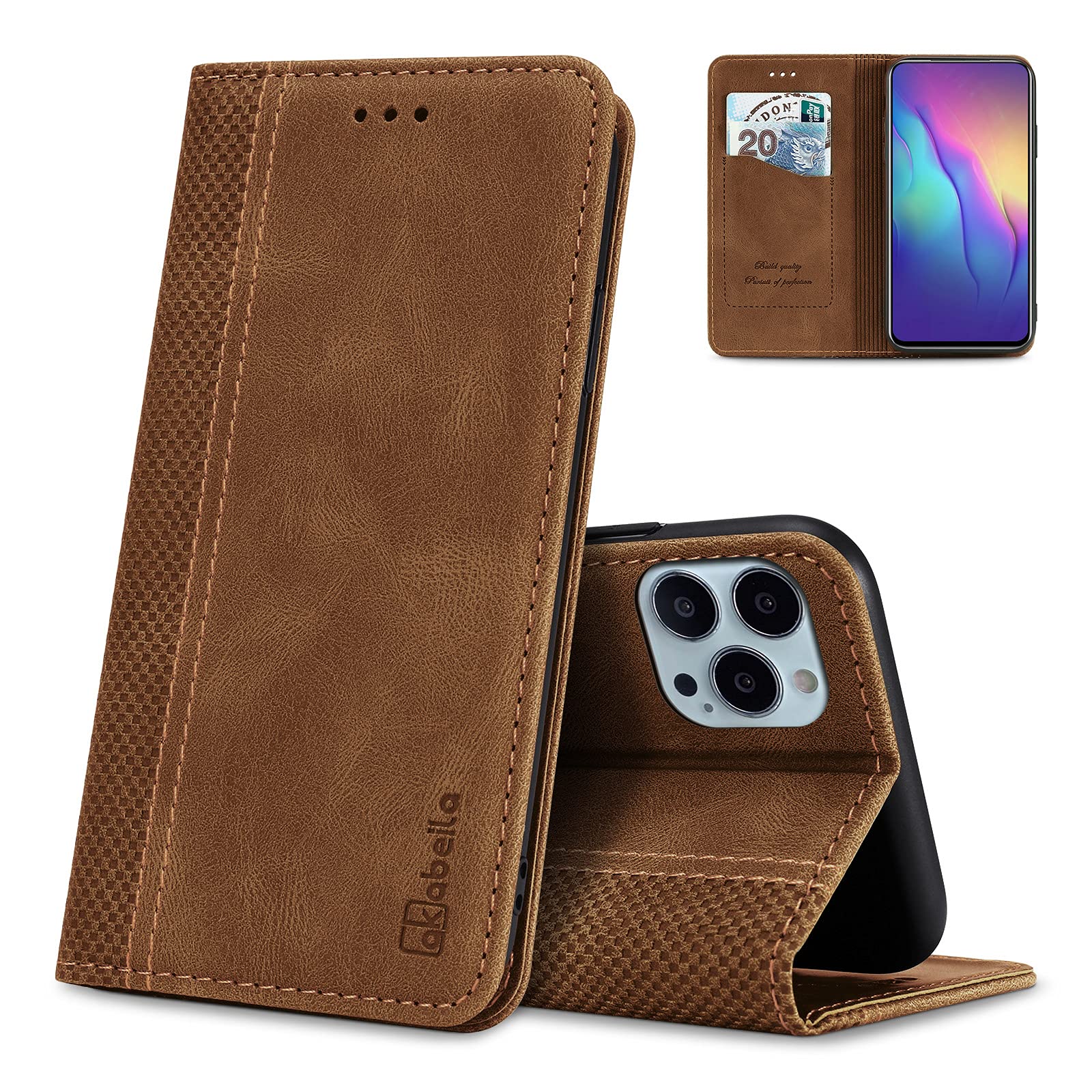 Protection OnePlus 13 AKABEILA étui cuir support marron clair - 8