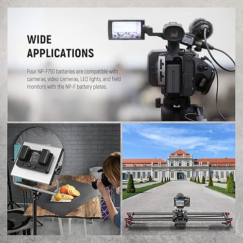 Miniatura 6 de Neewer 4 Packs NP-F750 Replacement Batteries 7.4V 5600mAh with 4 Channel Battery Charger & Power Adapter, Compatible with NP-F550/750/770/970 FM500H